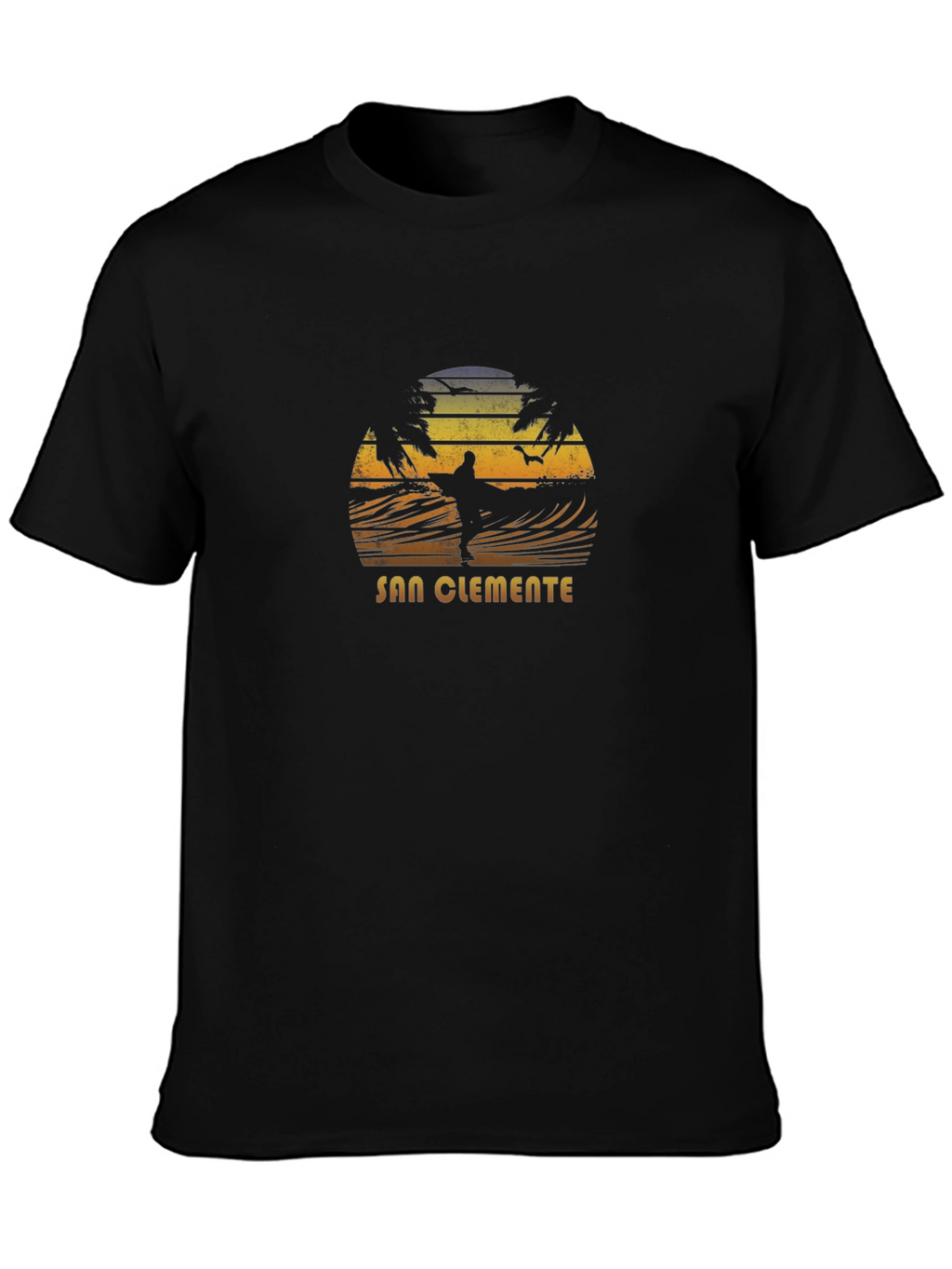 San Clemente Surfer Graphic Tee - Black Cotton Blend