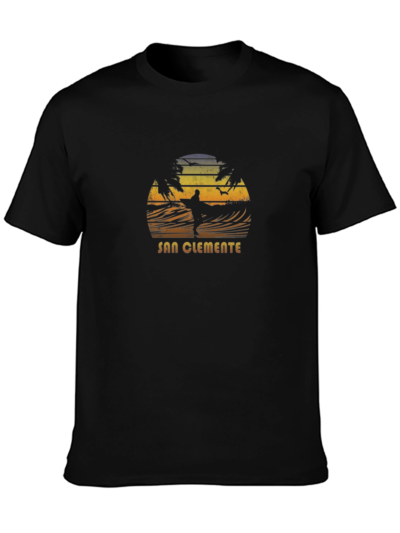 San Clemente Surfer Graphic Tee - Black Cotton Blend