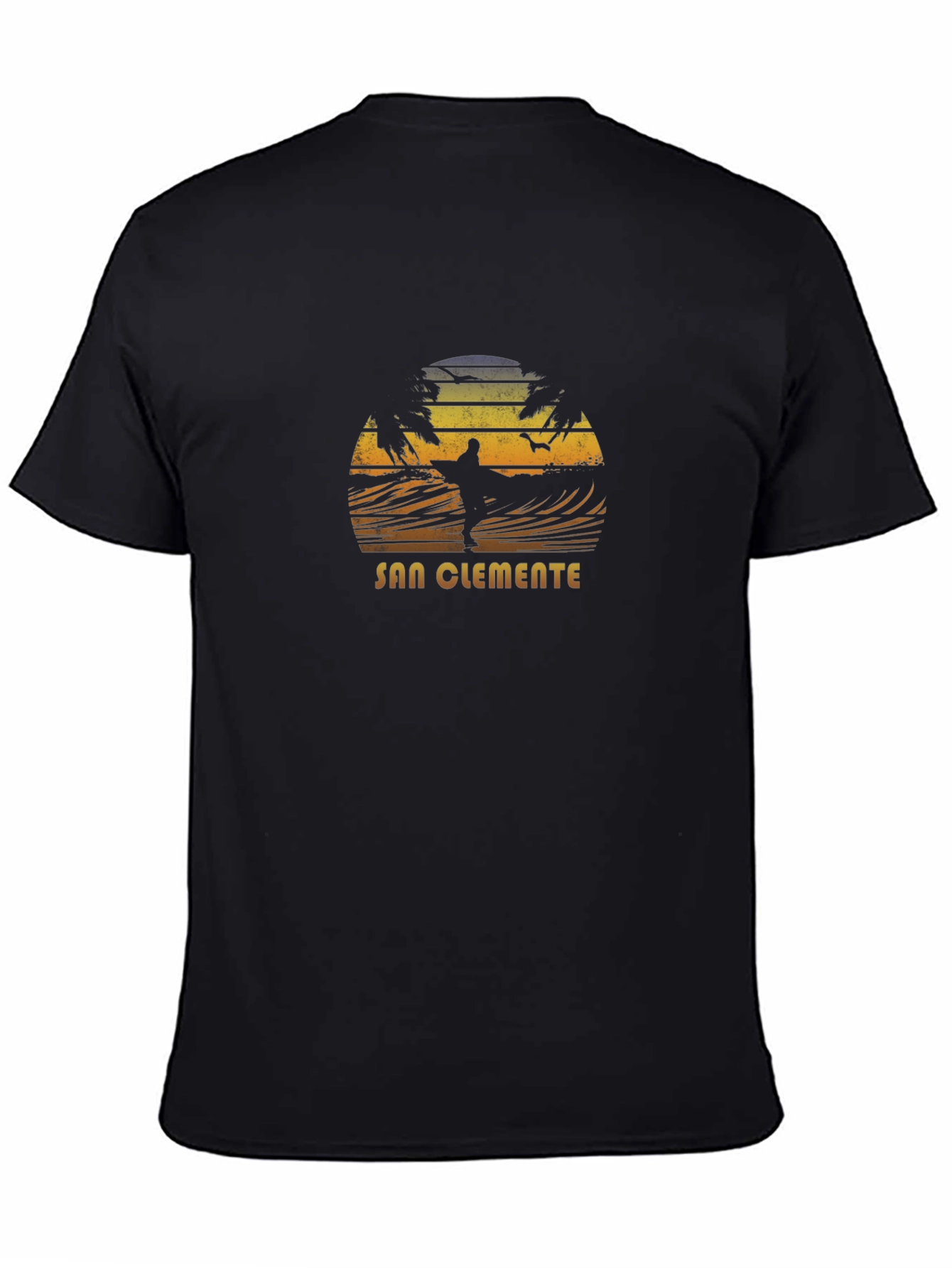 San Clemente Surfer Graphic Tee - Black Cotton Blend