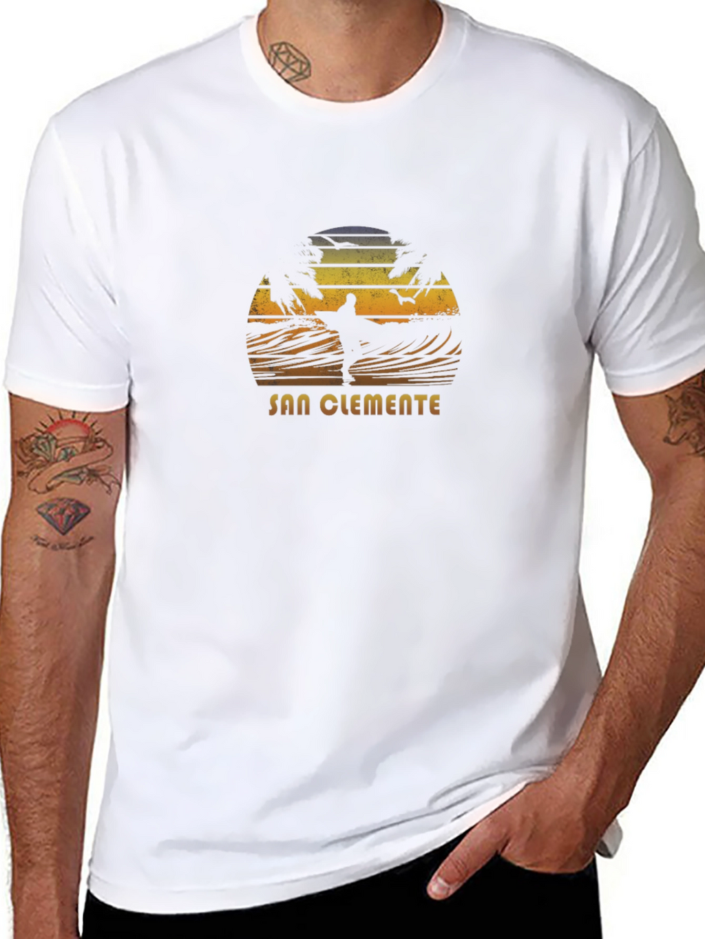 San Clemente Surfer Graphic Tee - Black Cotton Blend