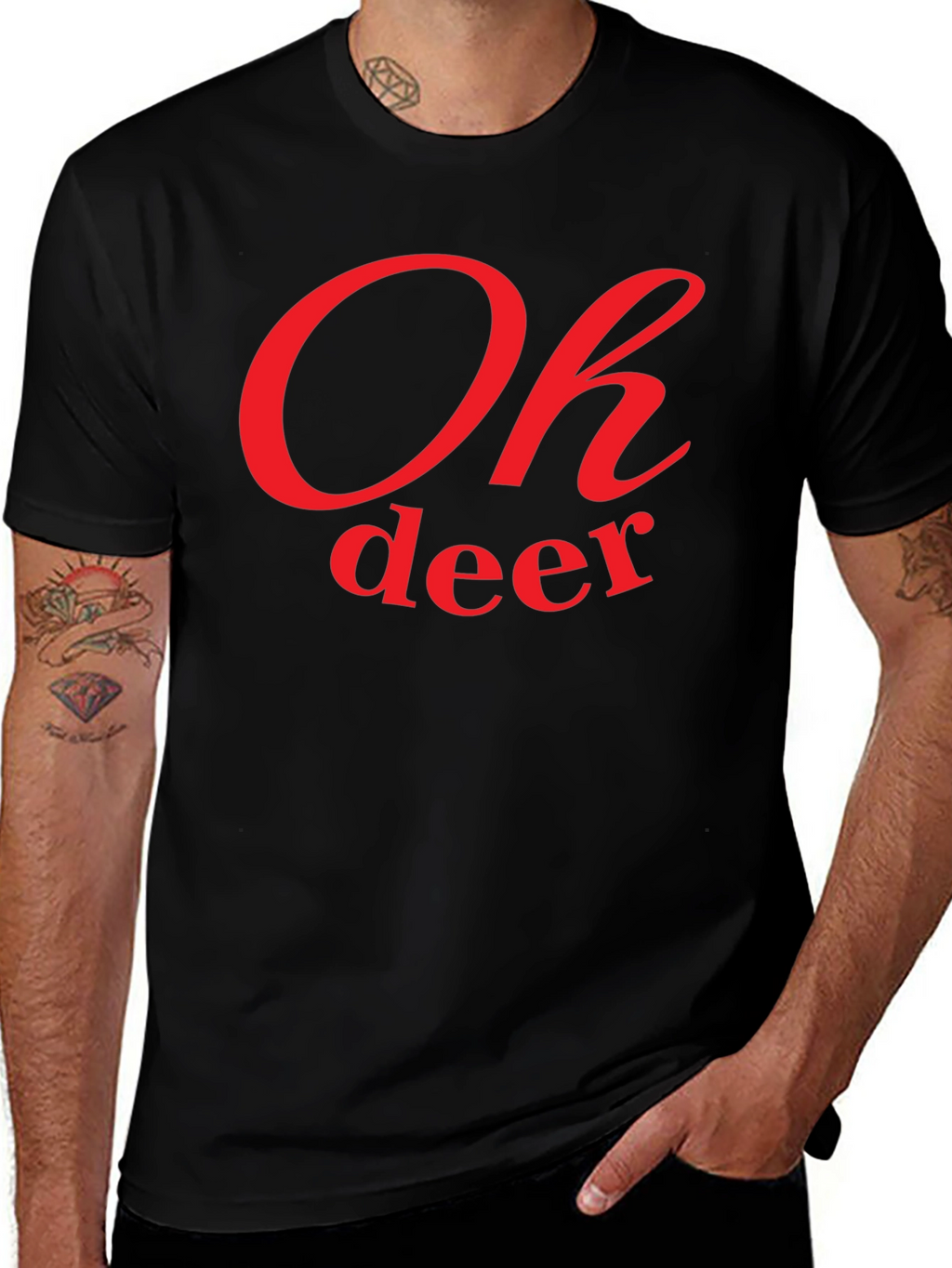 Oh Deer Graphic Tee - Black Cotton Casual T-Shirt