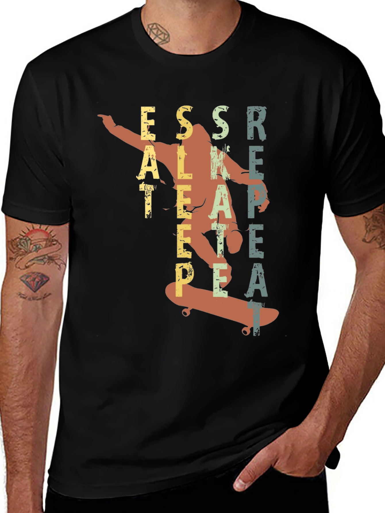Eat Sleep Skate Repeat Black Graphic Tee