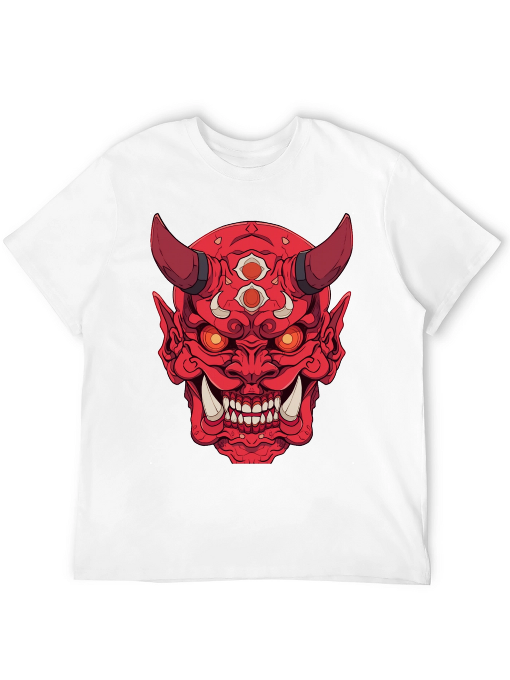 Red Oni Demon Graphic Print Black T-Shirt