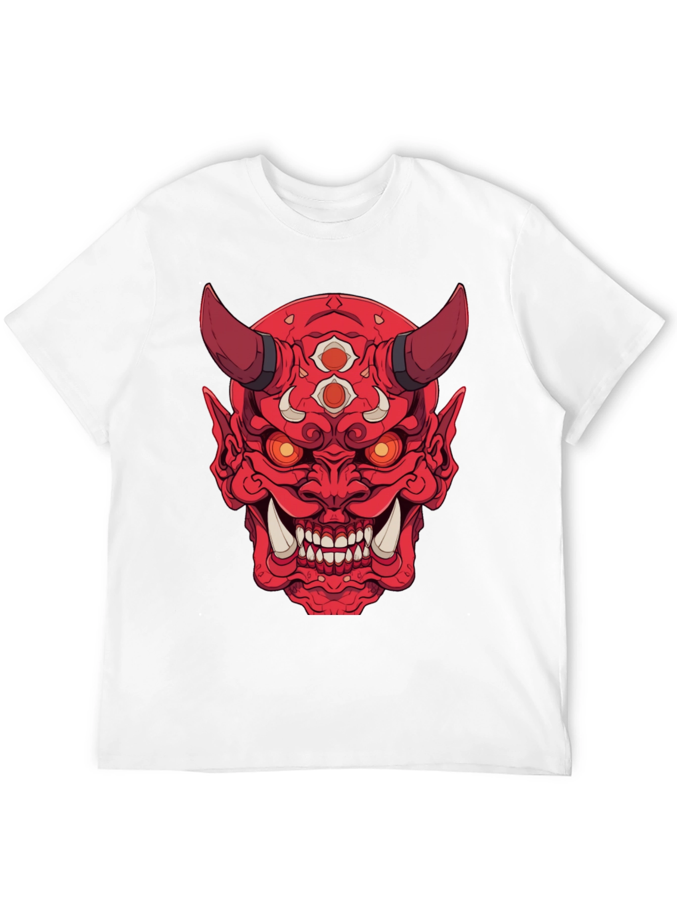 Red Oni Demon Graphic Print Black T-Shirt