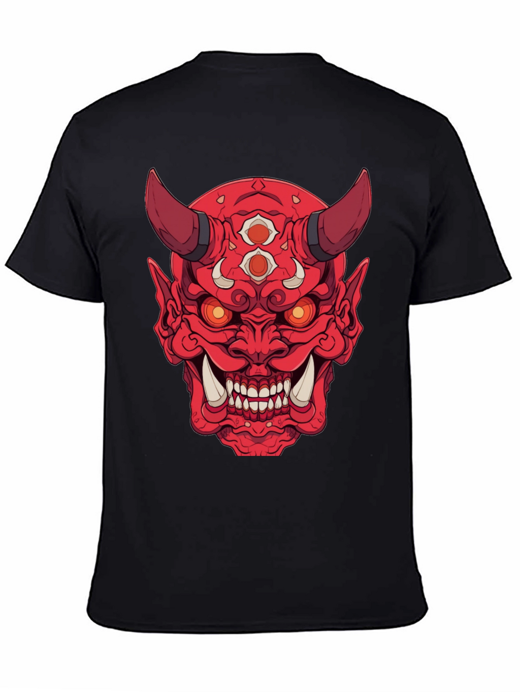 Red Oni Demon Graphic Print Black T-Shirt