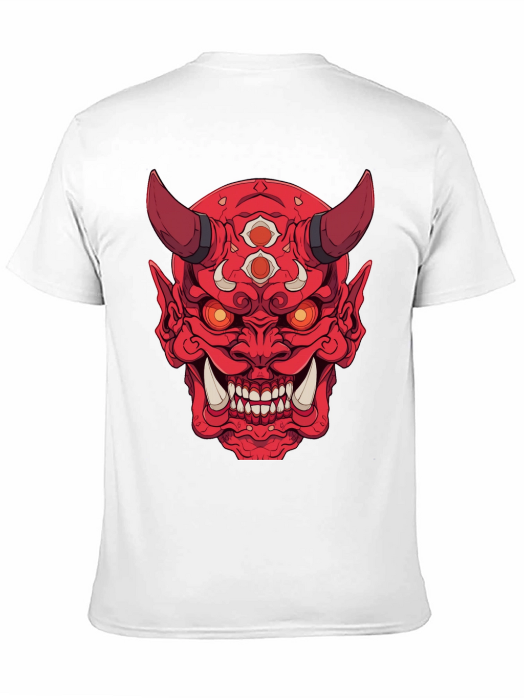 Red Oni Demon Graphic Print Black T-Shirt