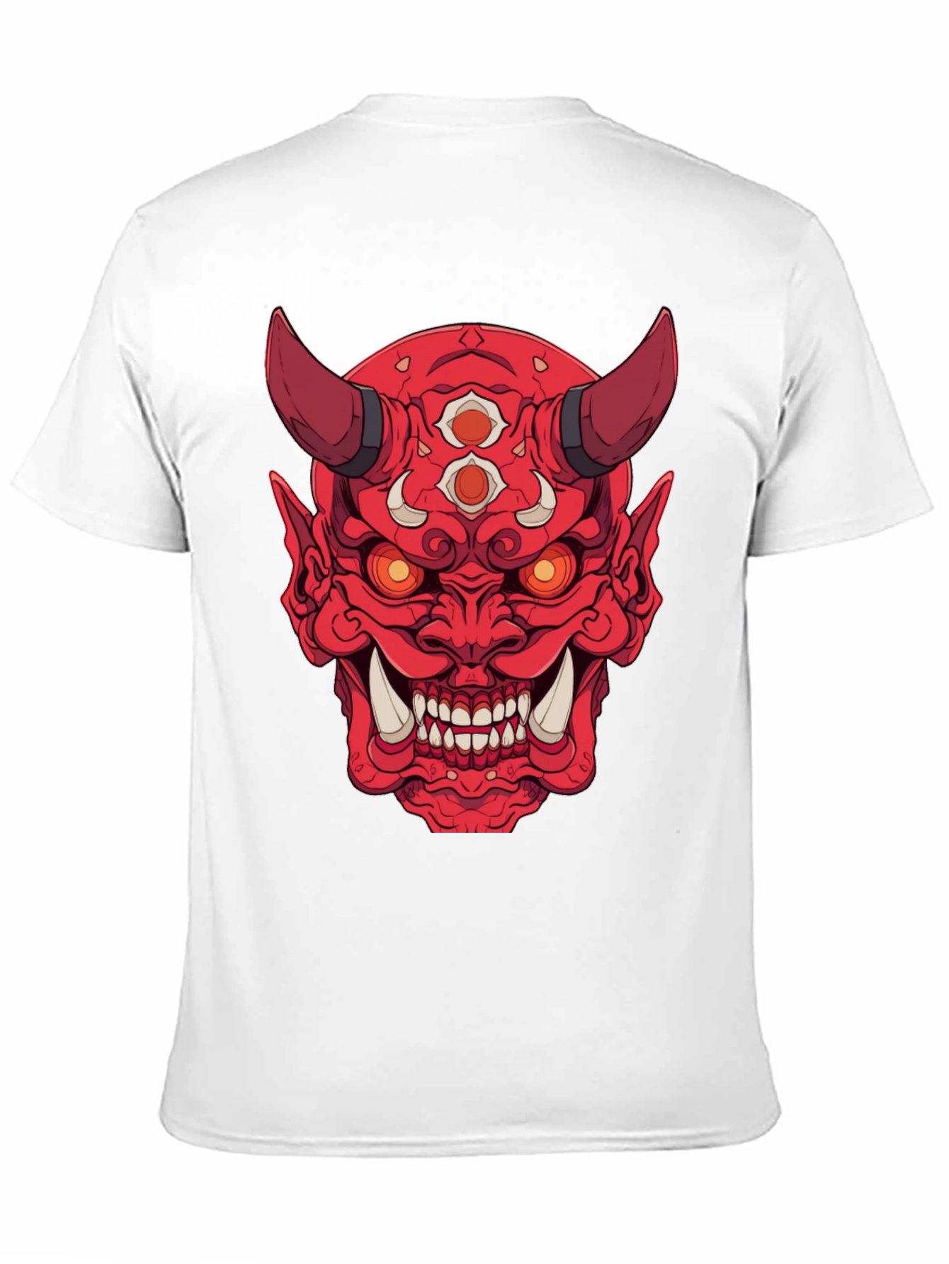 Red Oni Demon Graphic Print Black T-Shirt
