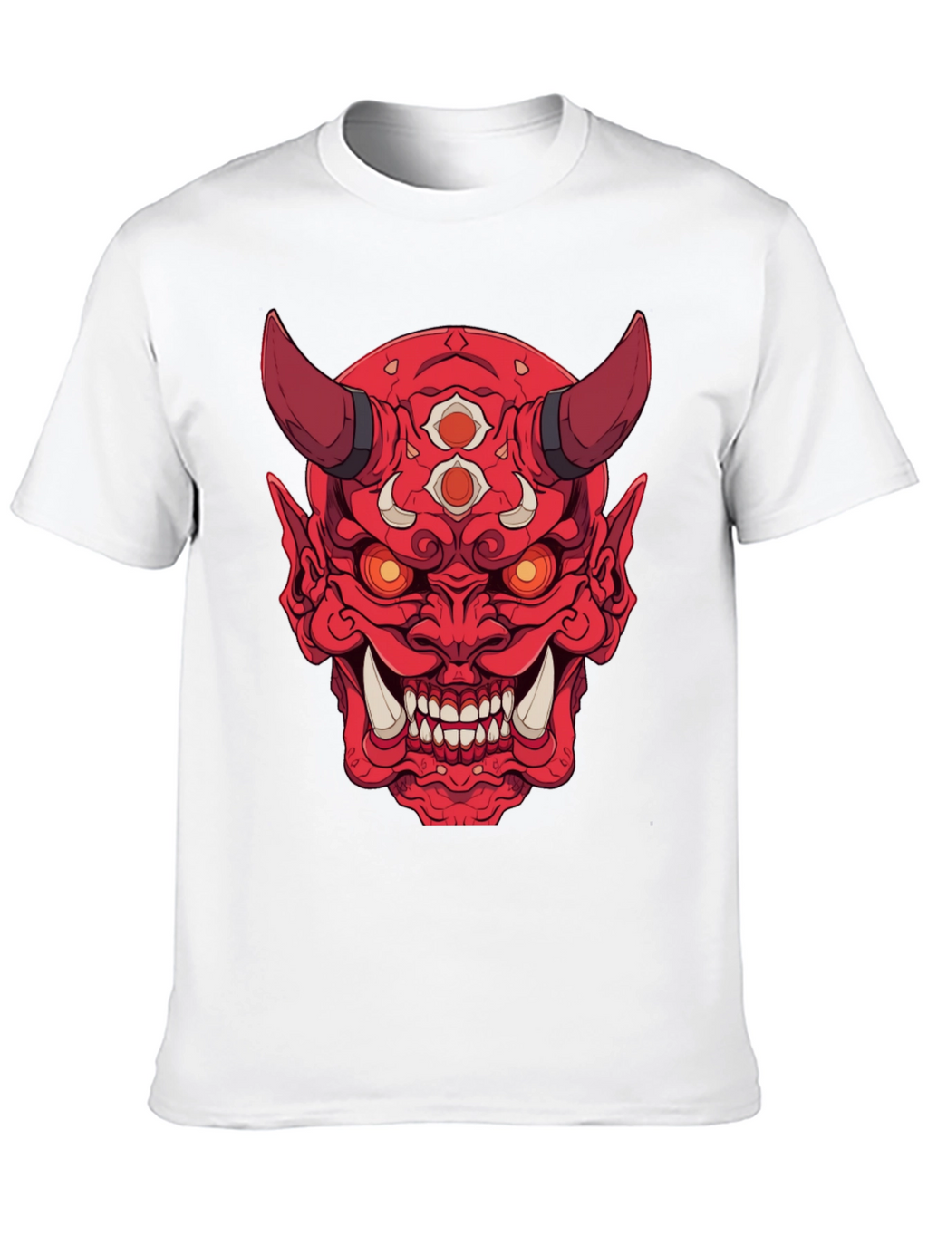 Red Oni Demon Graphic Print Black T-Shirt