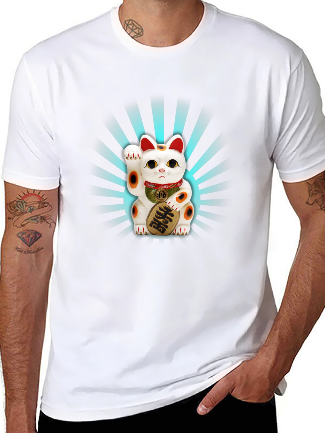 Maneki Neko Graphic Tee - Lucky Cat Design