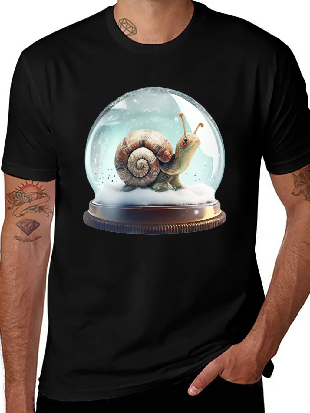 Snail Snow Globe Graphic Tee - Unique Design