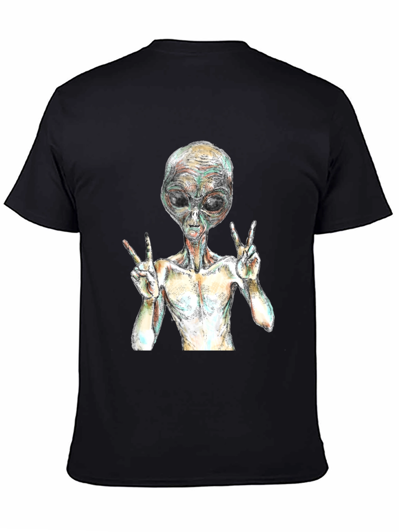 Alien Peace Sign Graphic T-Shirt - Black