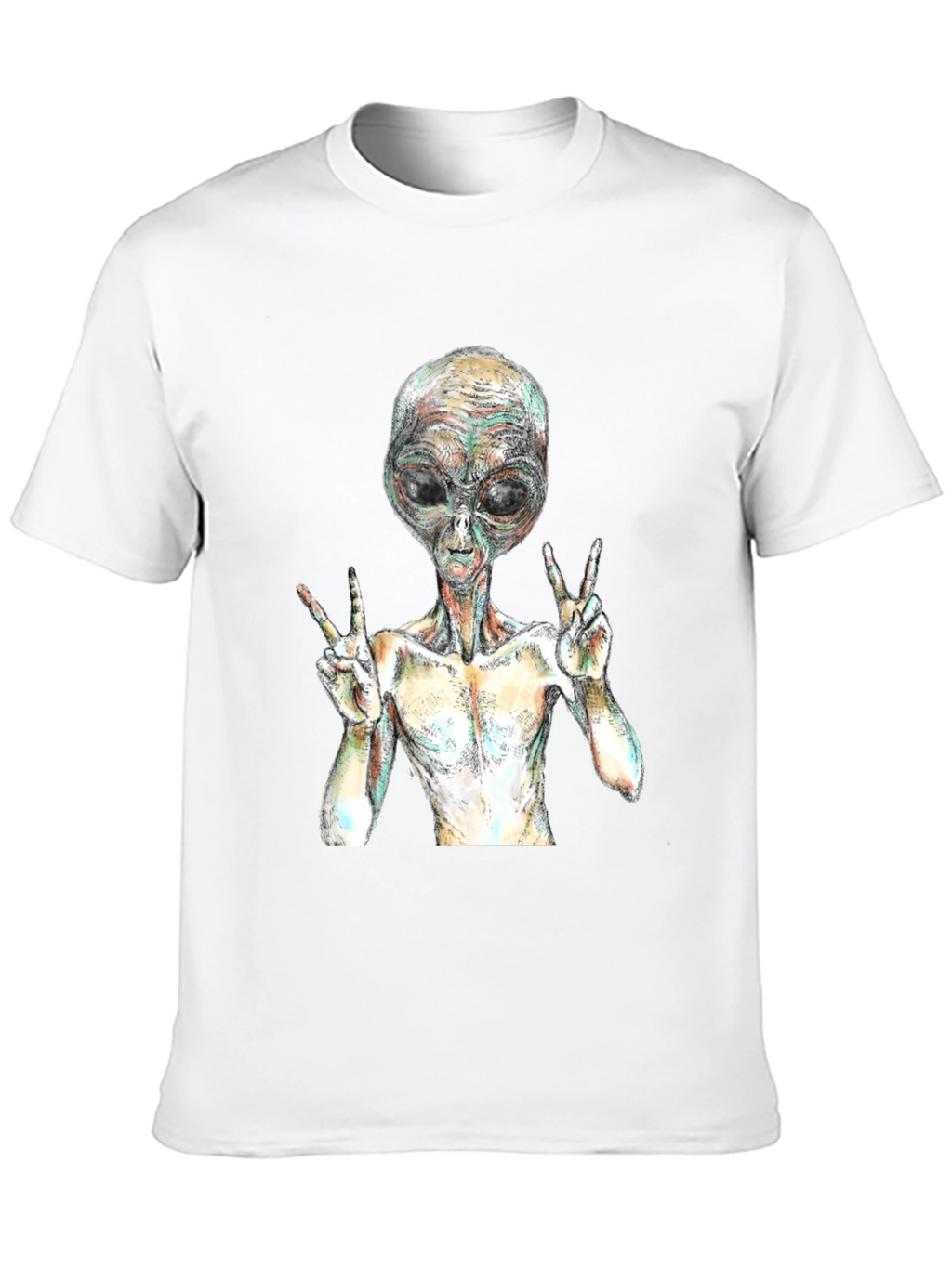 Alien Peace Sign Graphic T-Shirt - Black