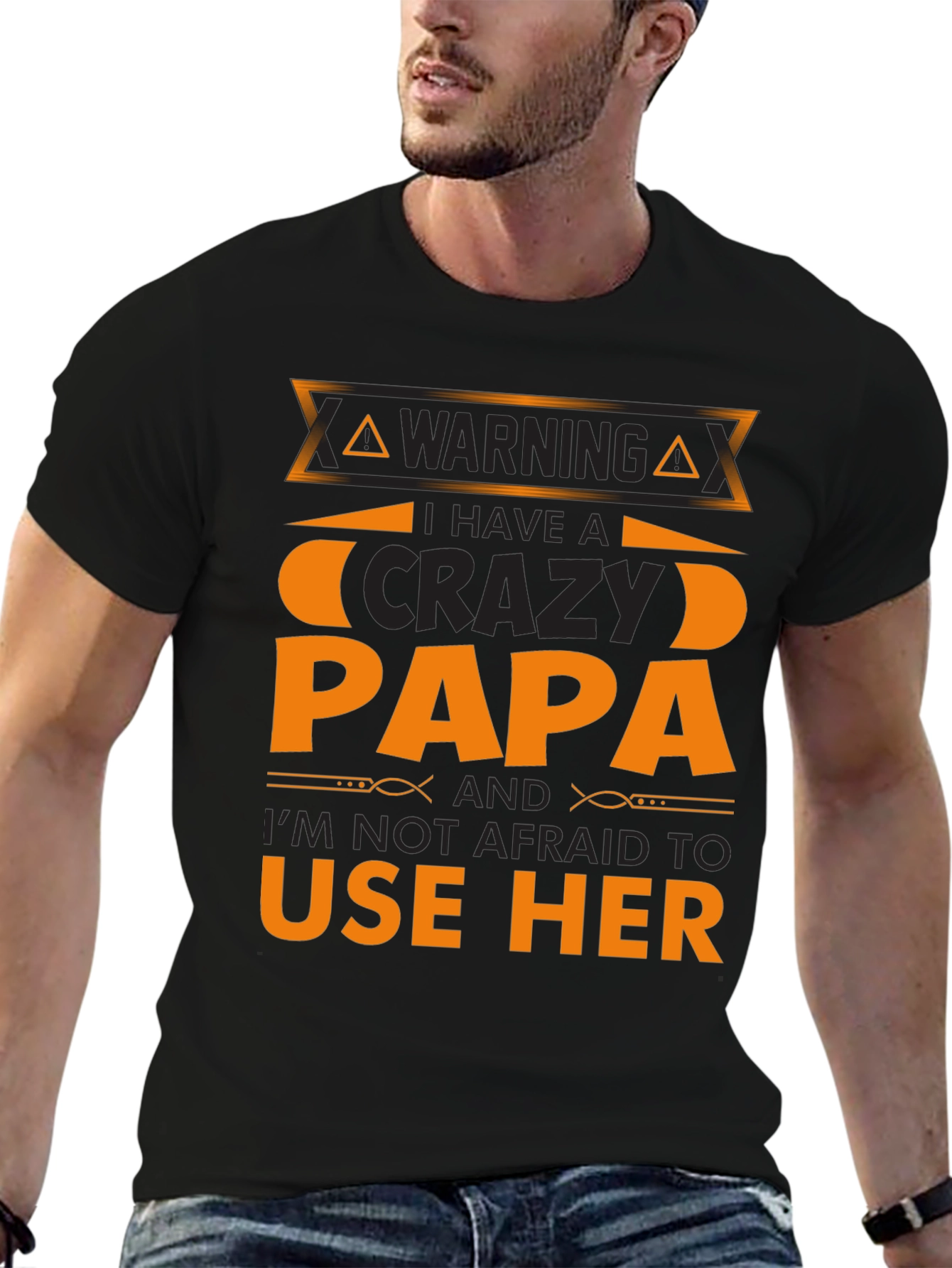 Warning Crazy Papa T-Shirt - Black