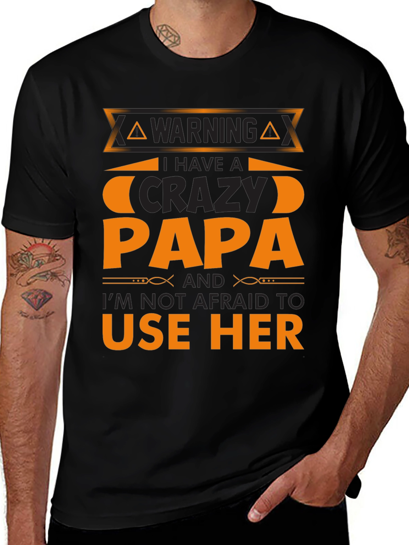 Warning Crazy Papa T-Shirt - Black