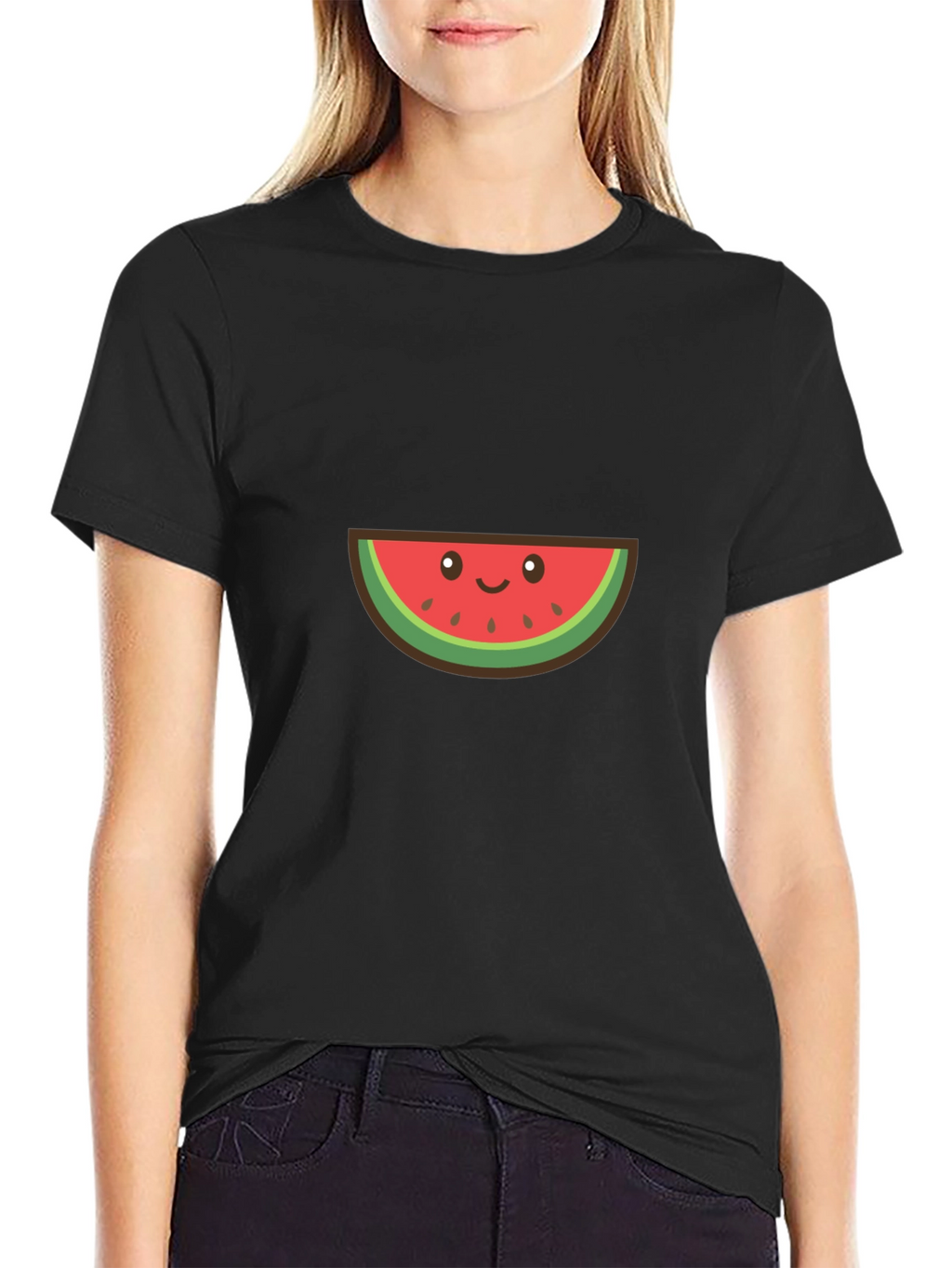 Cute Watermelon Graphic Tee - Black Cotton T-Shirt