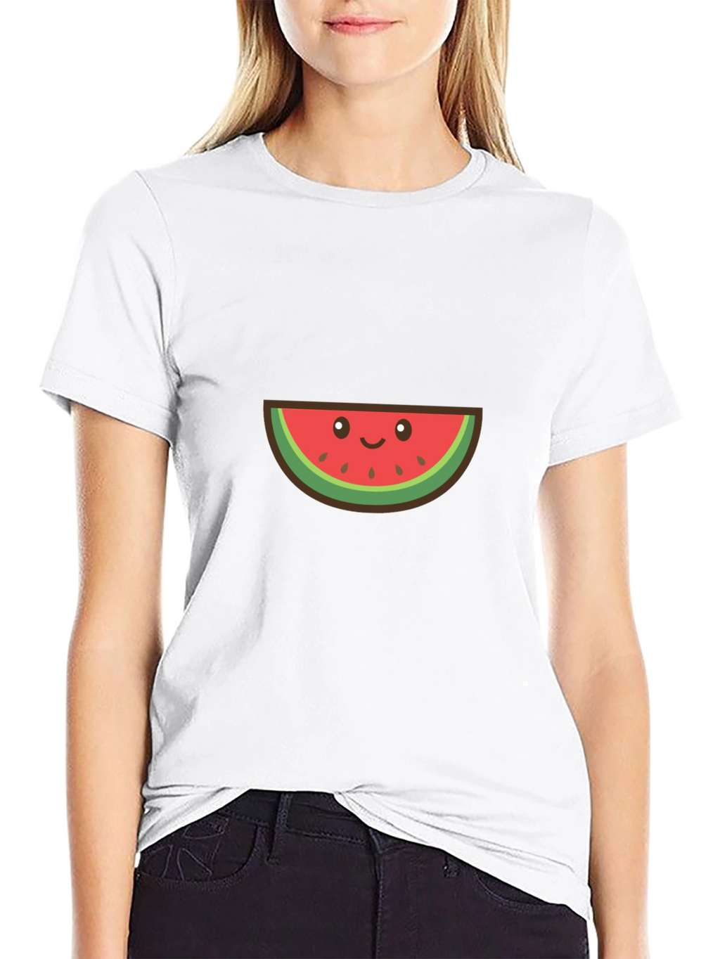 Cute Watermelon Graphic Tee - Black Cotton T-Shirt