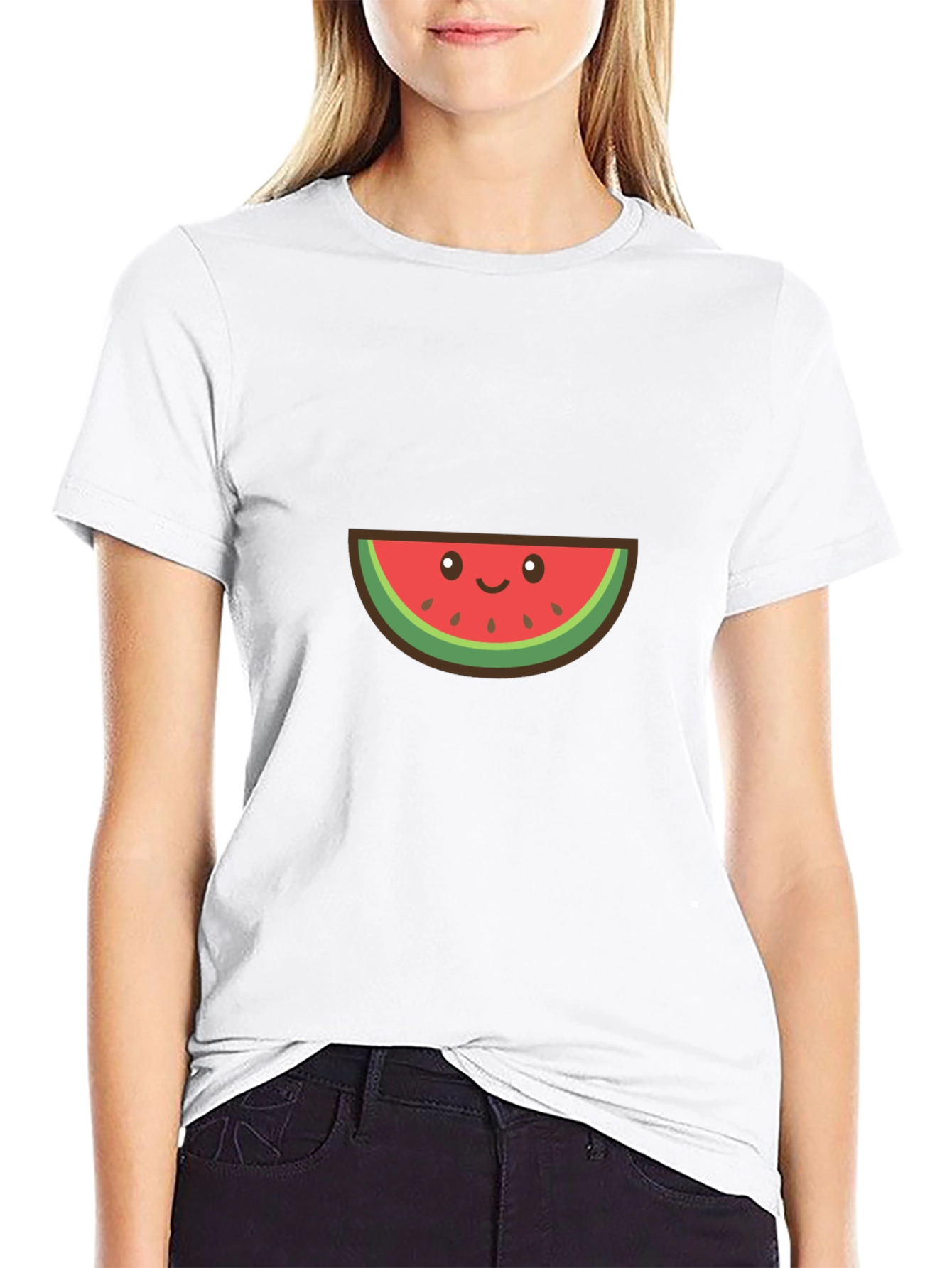 Cute Watermelon Graphic Tee - Black Cotton T-Shirt