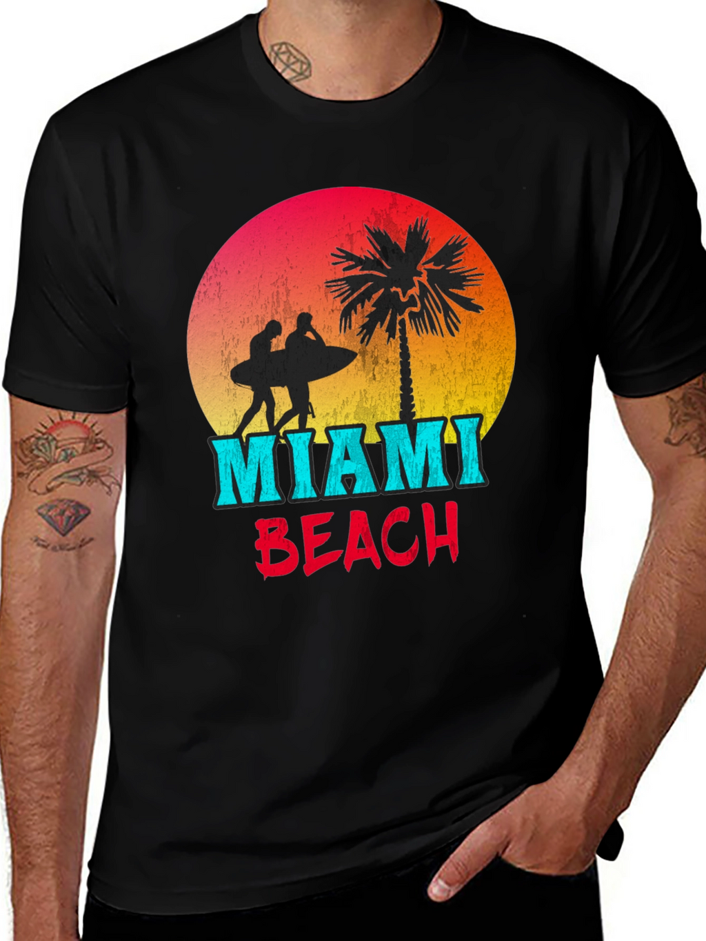 Miami Beach Graphic T-Shirt - Retro Surfer Design