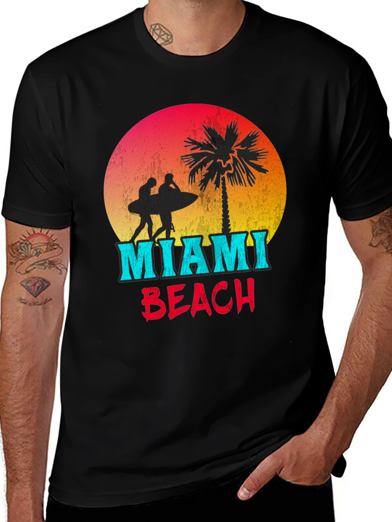 Miami Beach Graphic T-Shirt - Retro Surfer Design