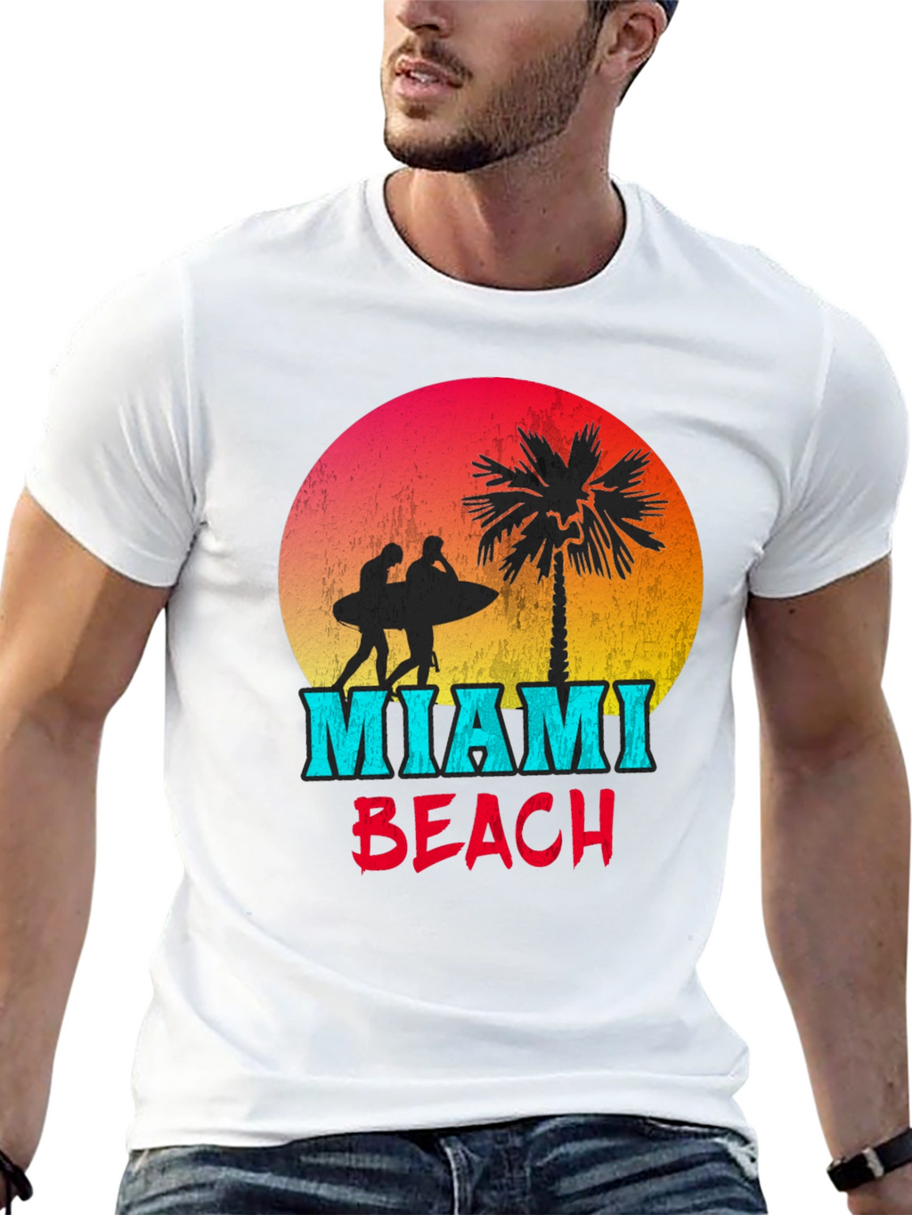 Miami Beach Graphic T-Shirt - Retro Surfer Design