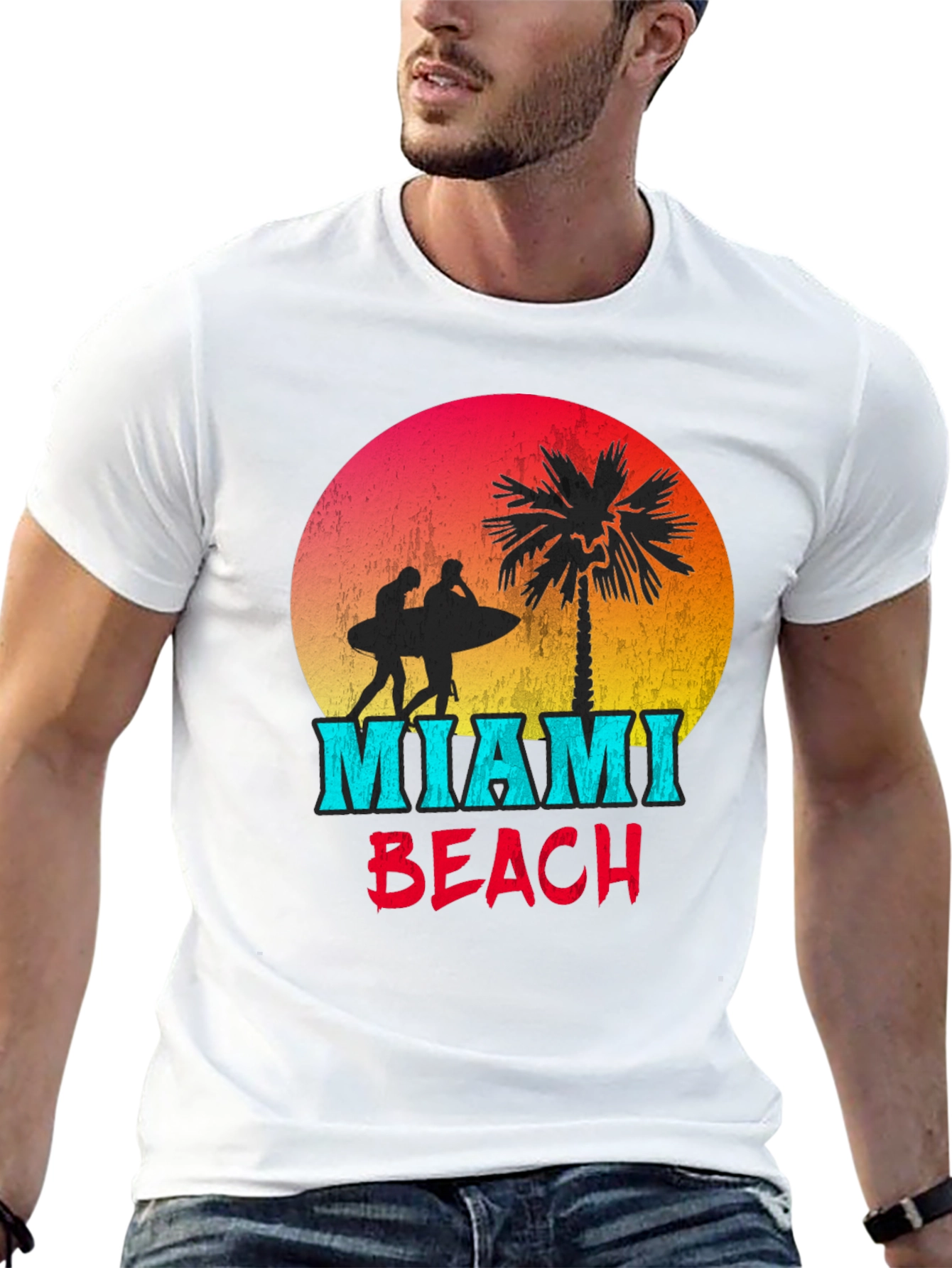 Miami Beach Graphic T-Shirt - Retro Surfer Design