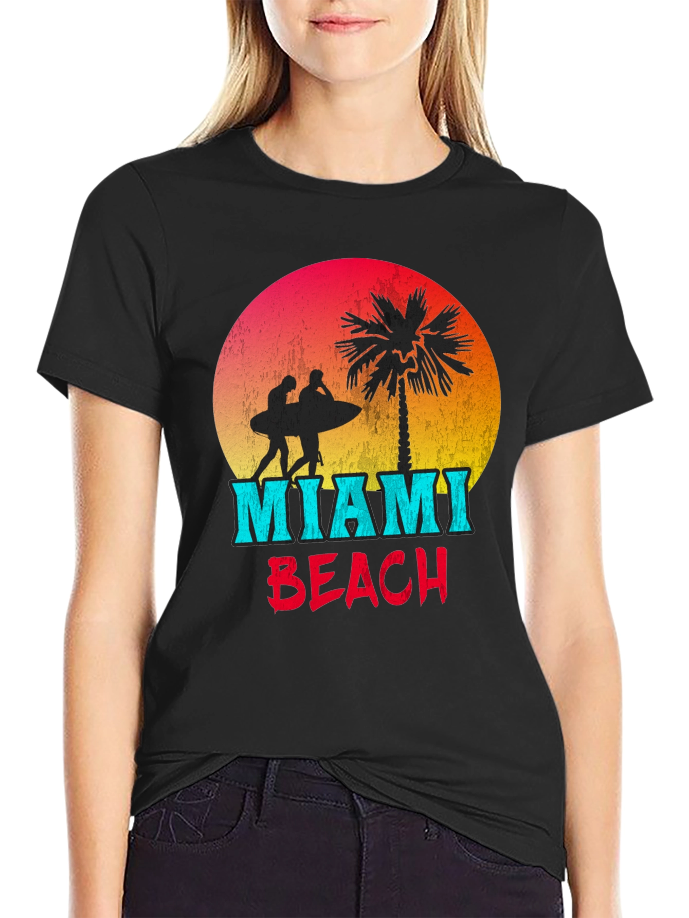 Miami Beach Graphic T-Shirt - Retro Surfer Design