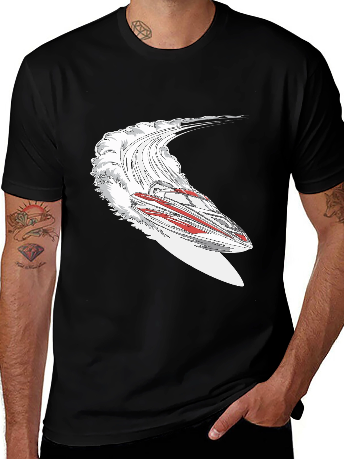 Jet Boat Graphic Tee - Black Cotton Blend