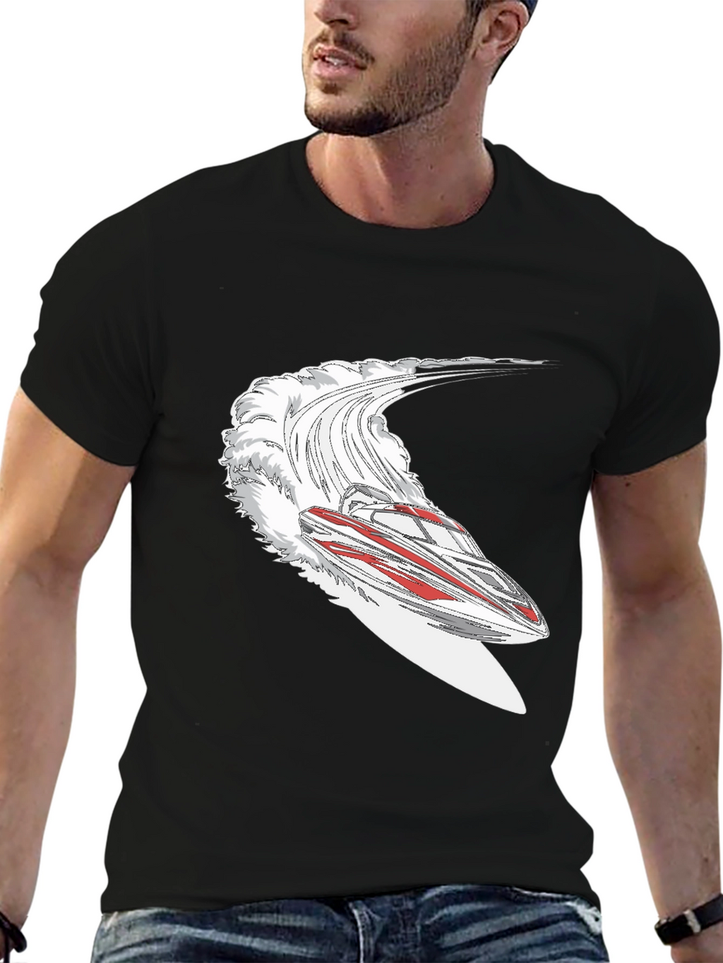 Jet Boat Graphic Tee - Black Cotton Blend
