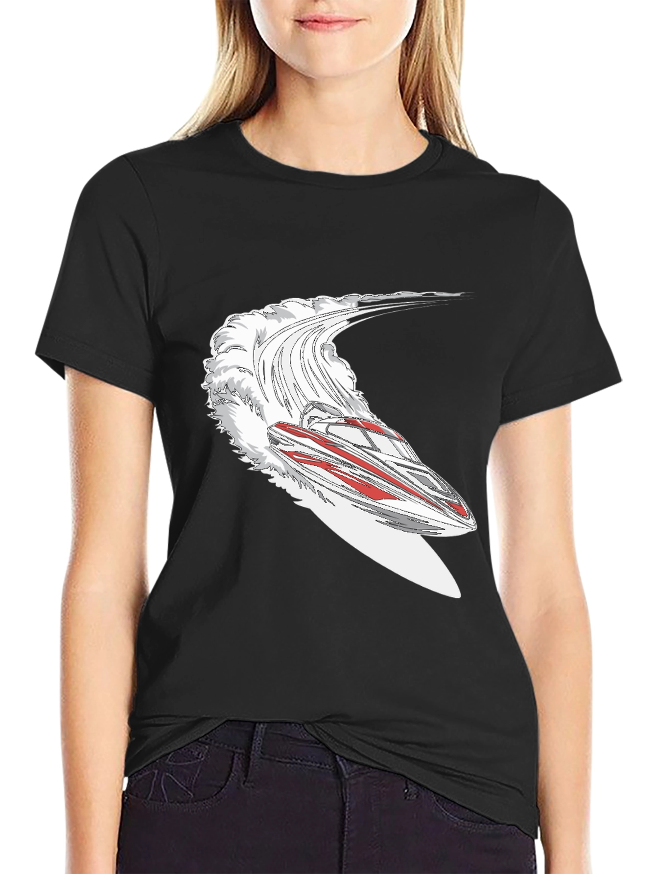 Jet Boat Graphic Tee - Black Cotton Blend
