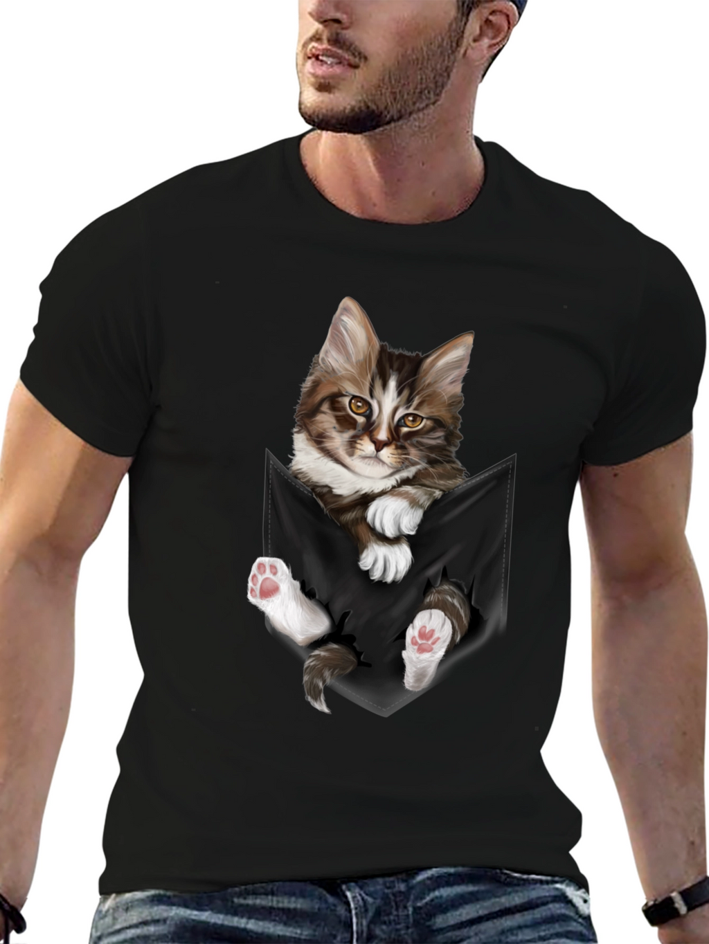 Cat Pocket T-Shirt - Novelty Animal Tee