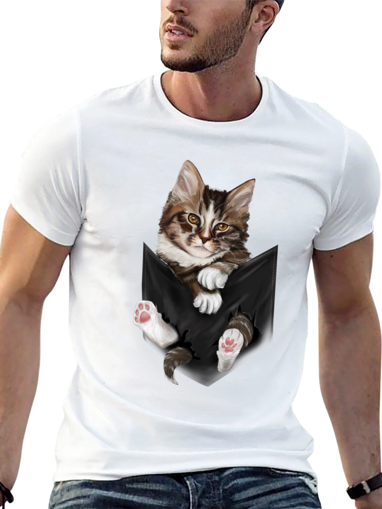 Cat Pocket T-Shirt - Novelty Animal Tee
