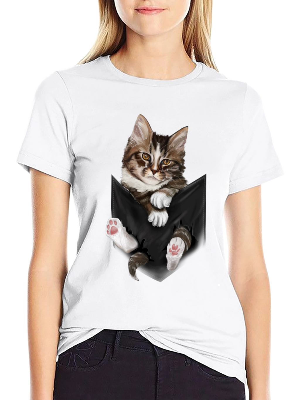 Cat Pocket T-Shirt - Novelty Animal Tee