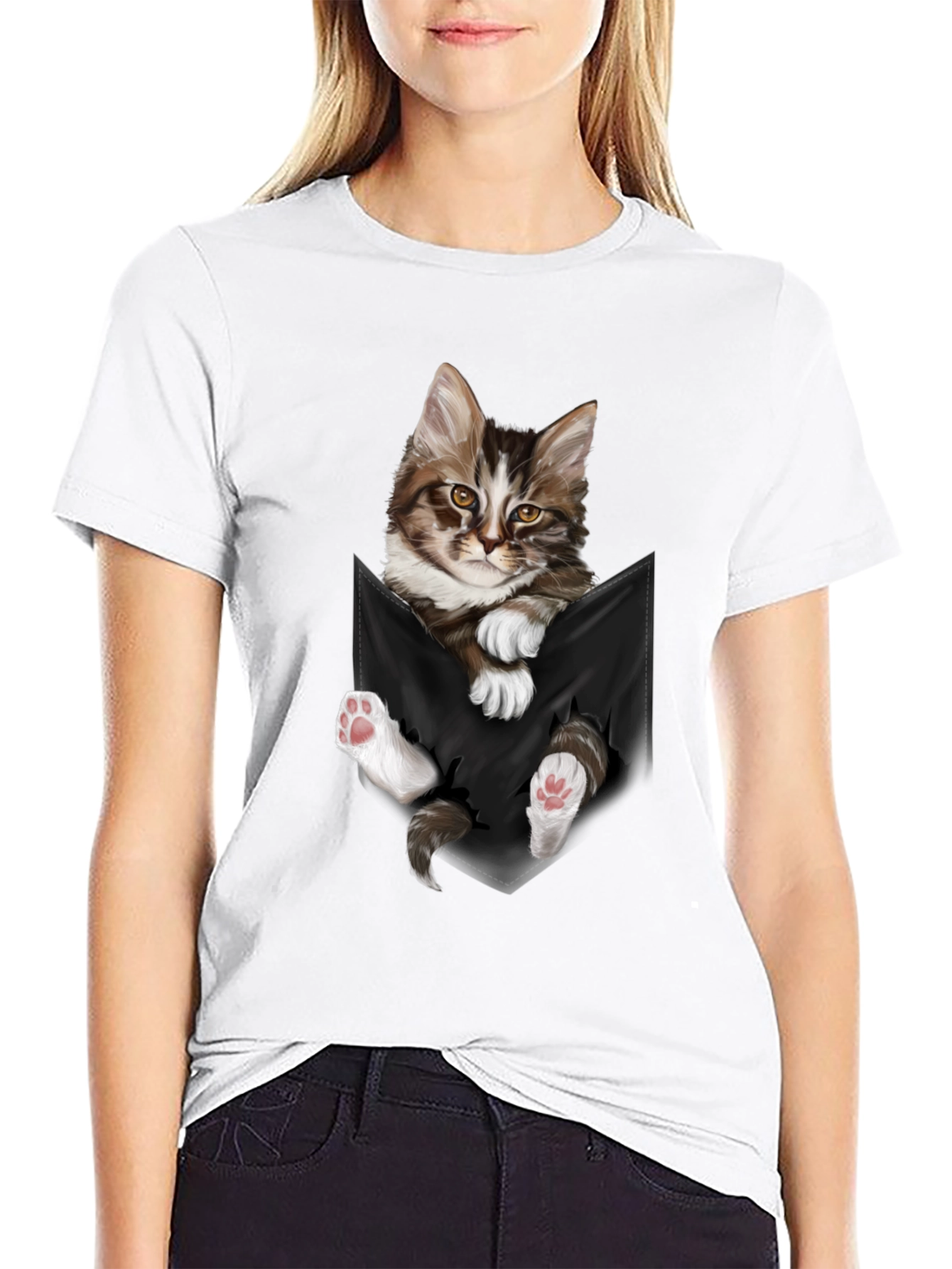 Cat Pocket T-Shirt - Novelty Animal Tee