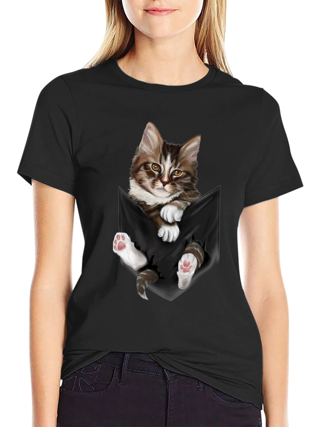Cat Pocket T-Shirt - Novelty Animal Tee