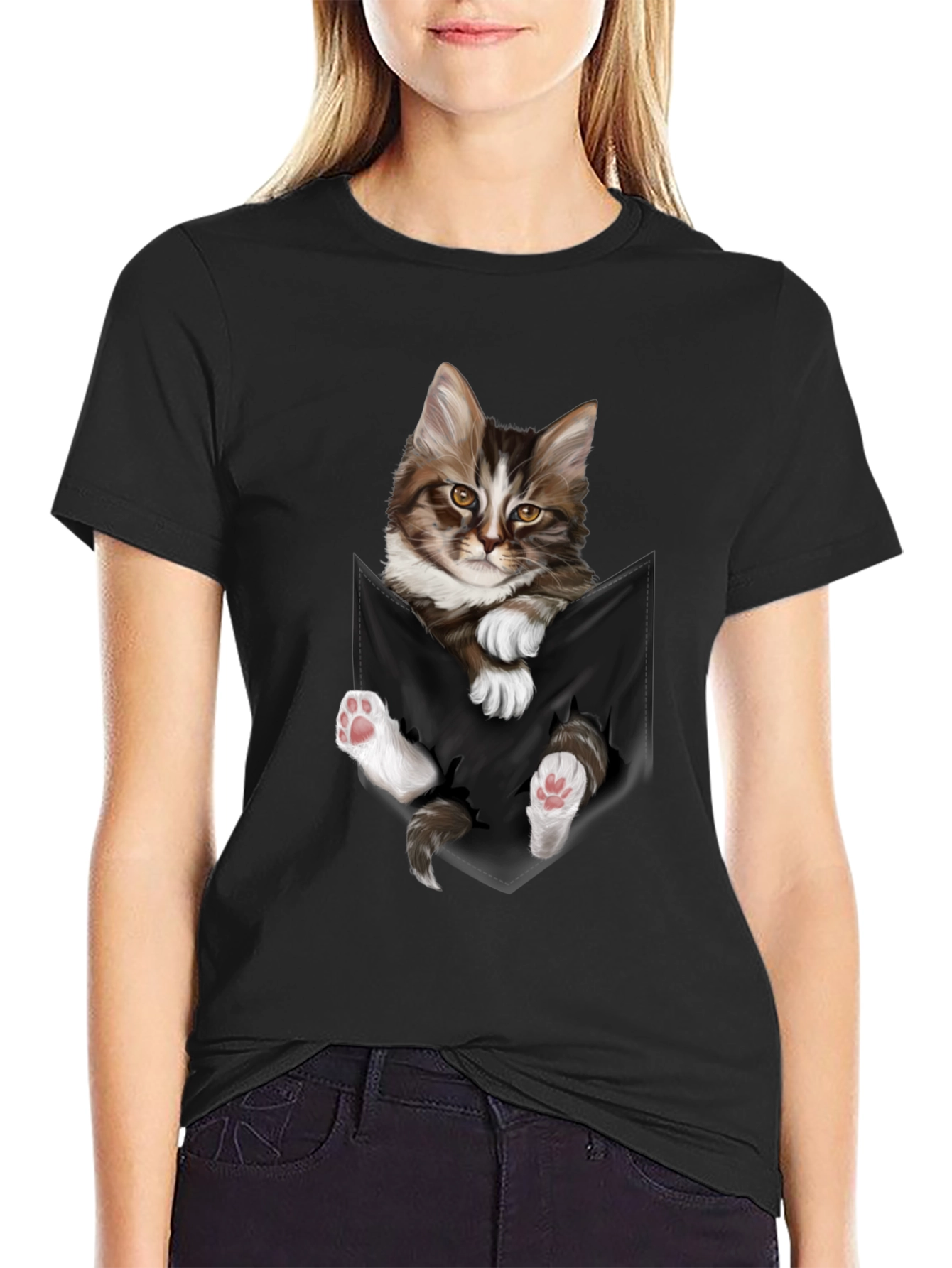 Cat Pocket T-Shirt - Novelty Animal Tee