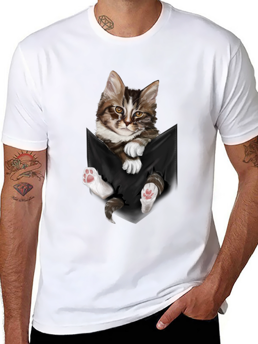 Cat Pocket T-Shirt - Novelty Animal Tee