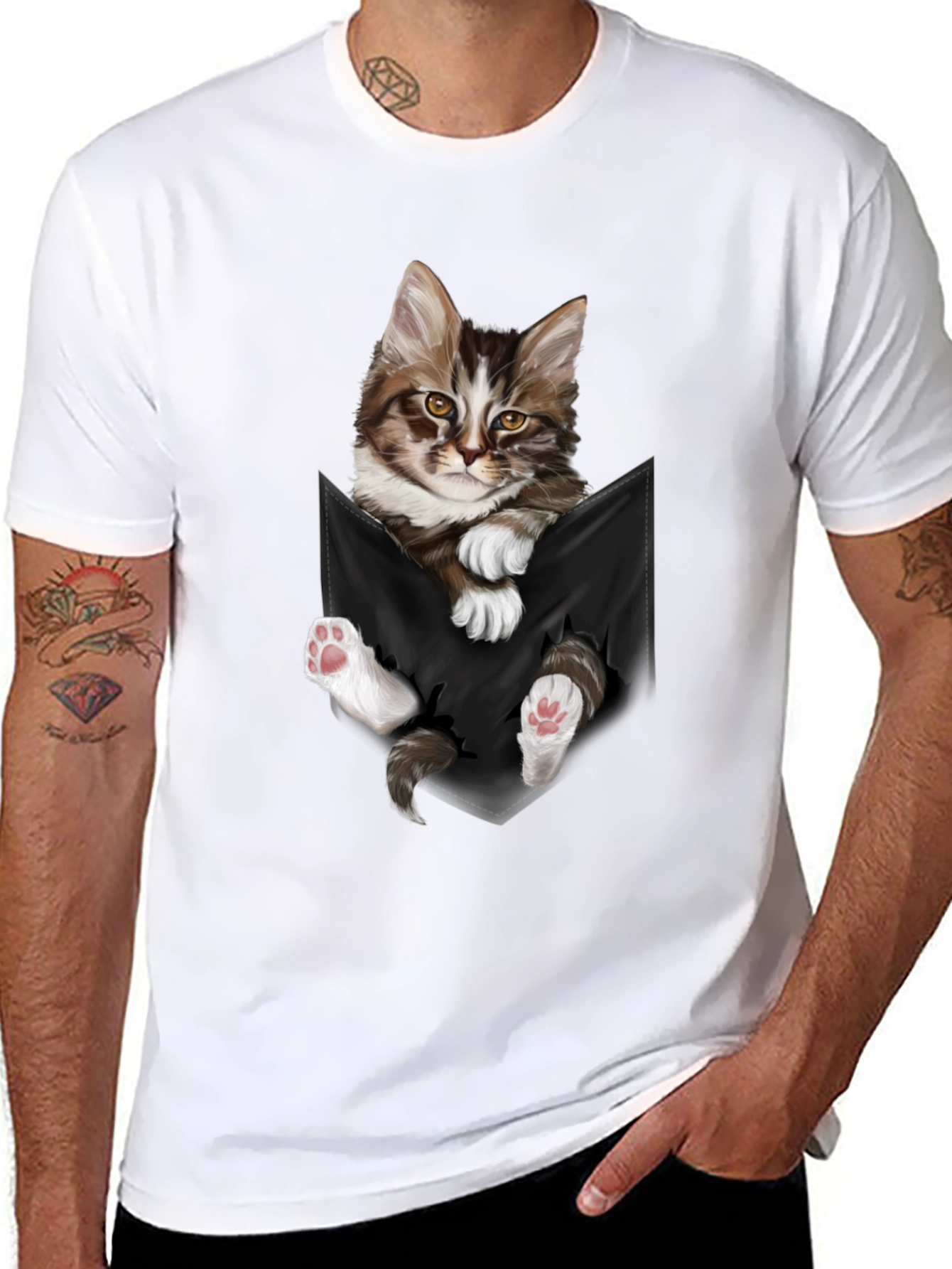 Cat Pocket T-Shirt - Novelty Animal Tee