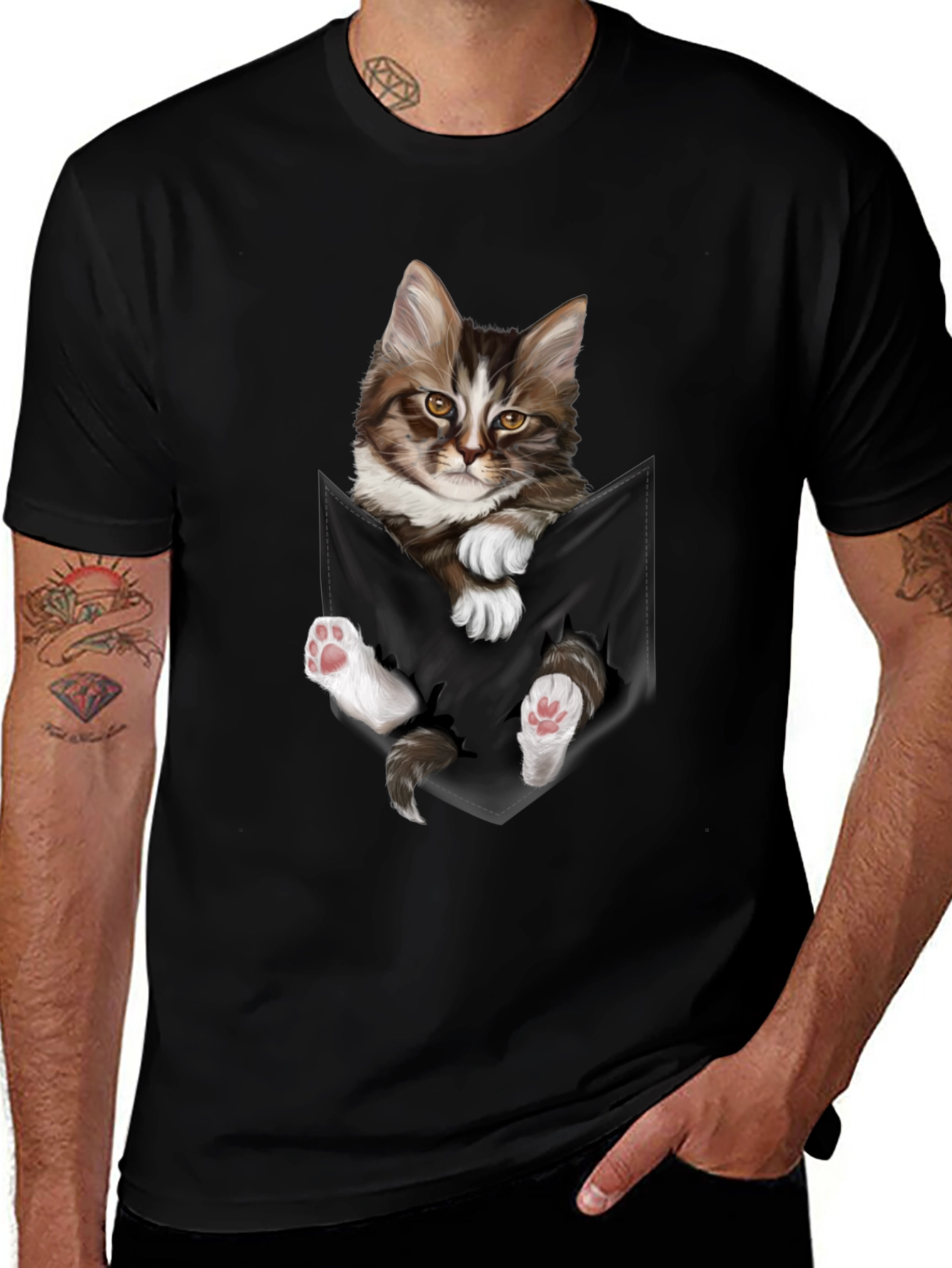 Cat Pocket T-Shirt - Novelty Animal Tee