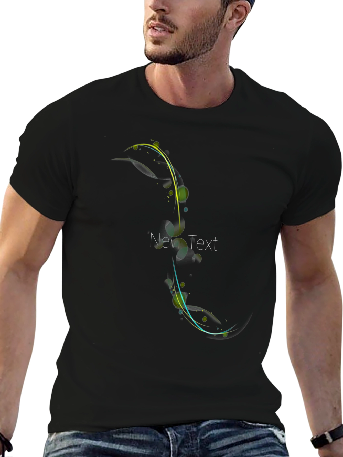 Stylish Black Tee with Abstract Floral Design