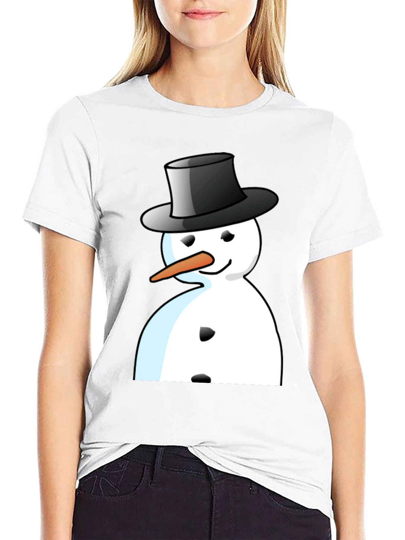 Snowman Graphic T-Shirt - Black Cotton Blend Tee
