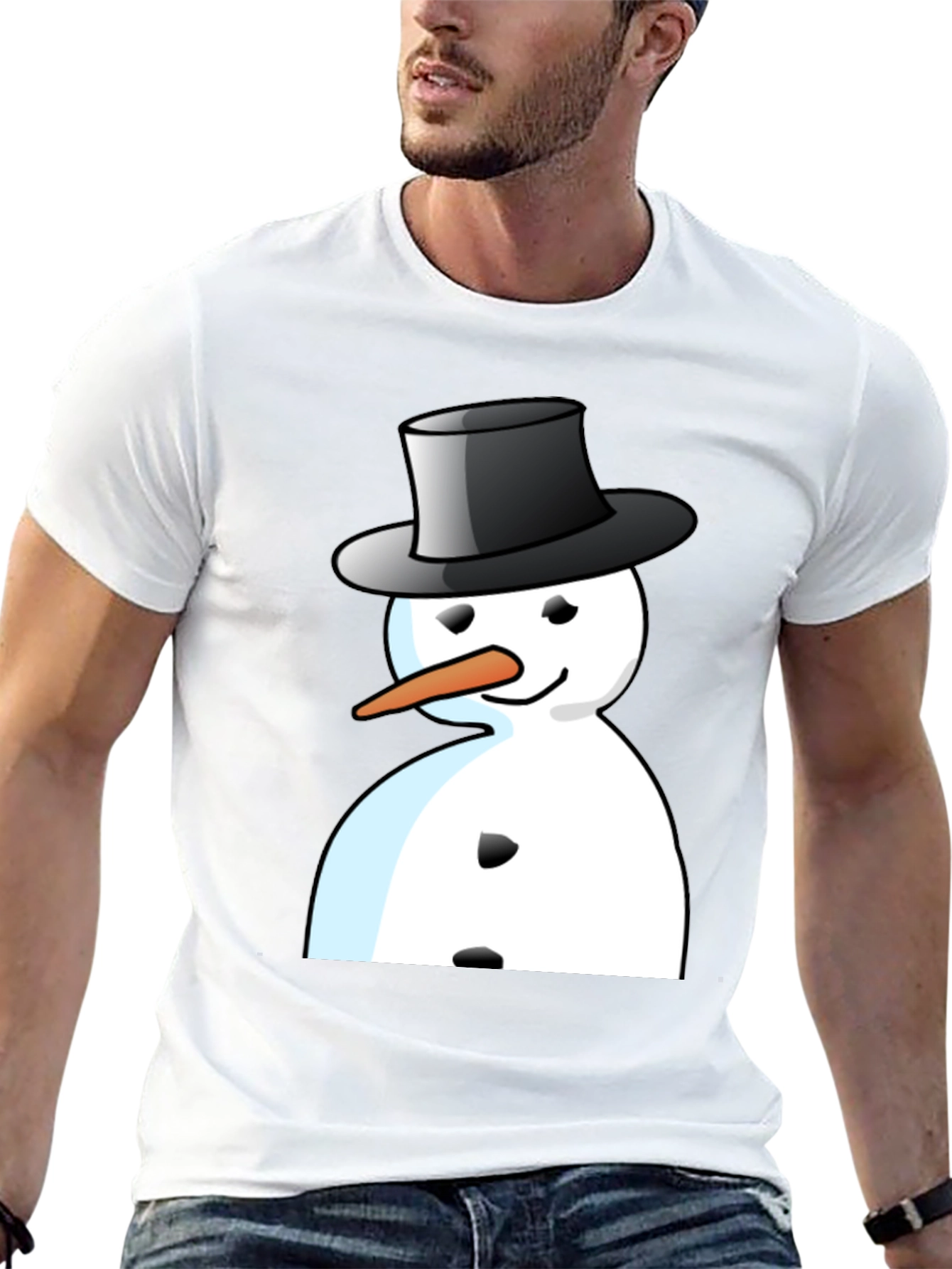 Snowman Graphic T-Shirt - Black Cotton Blend Tee
