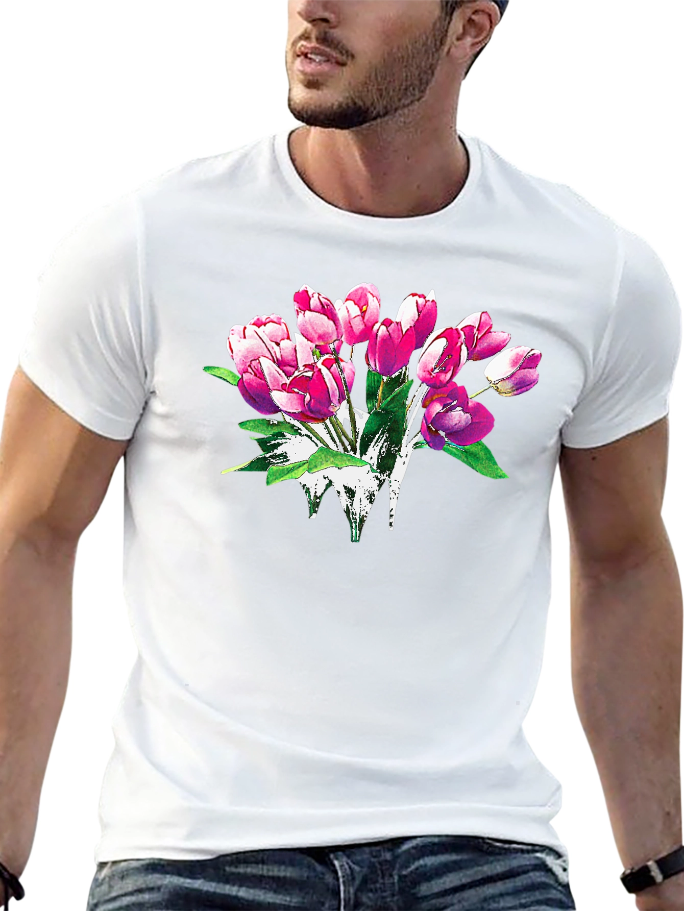 Floral Tulip Graphic Print Black T-Shirt