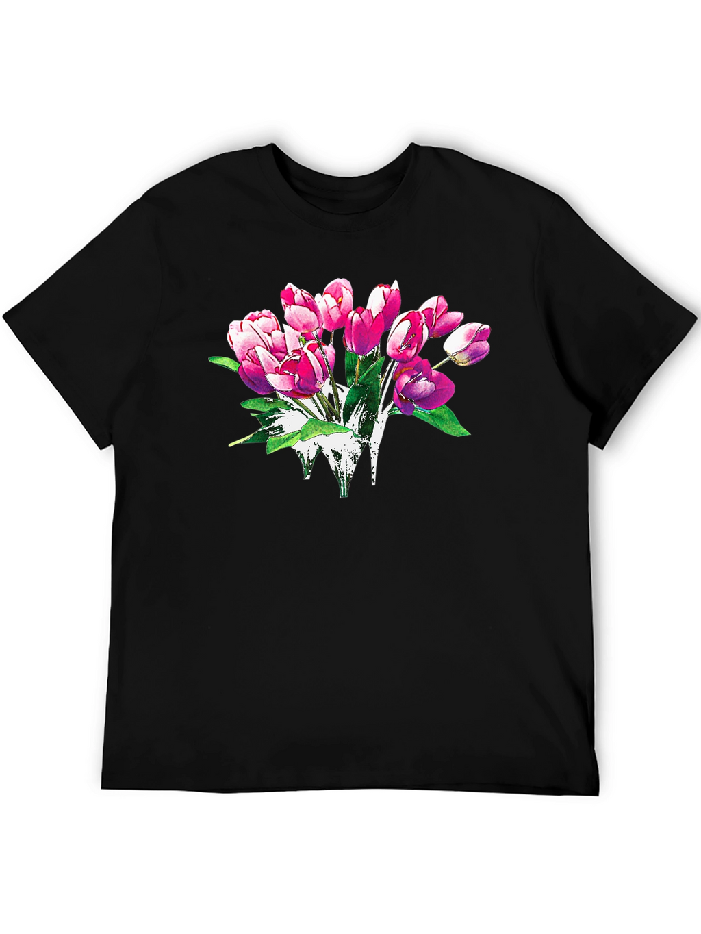 Floral Tulip Graphic Print Black T-Shirt