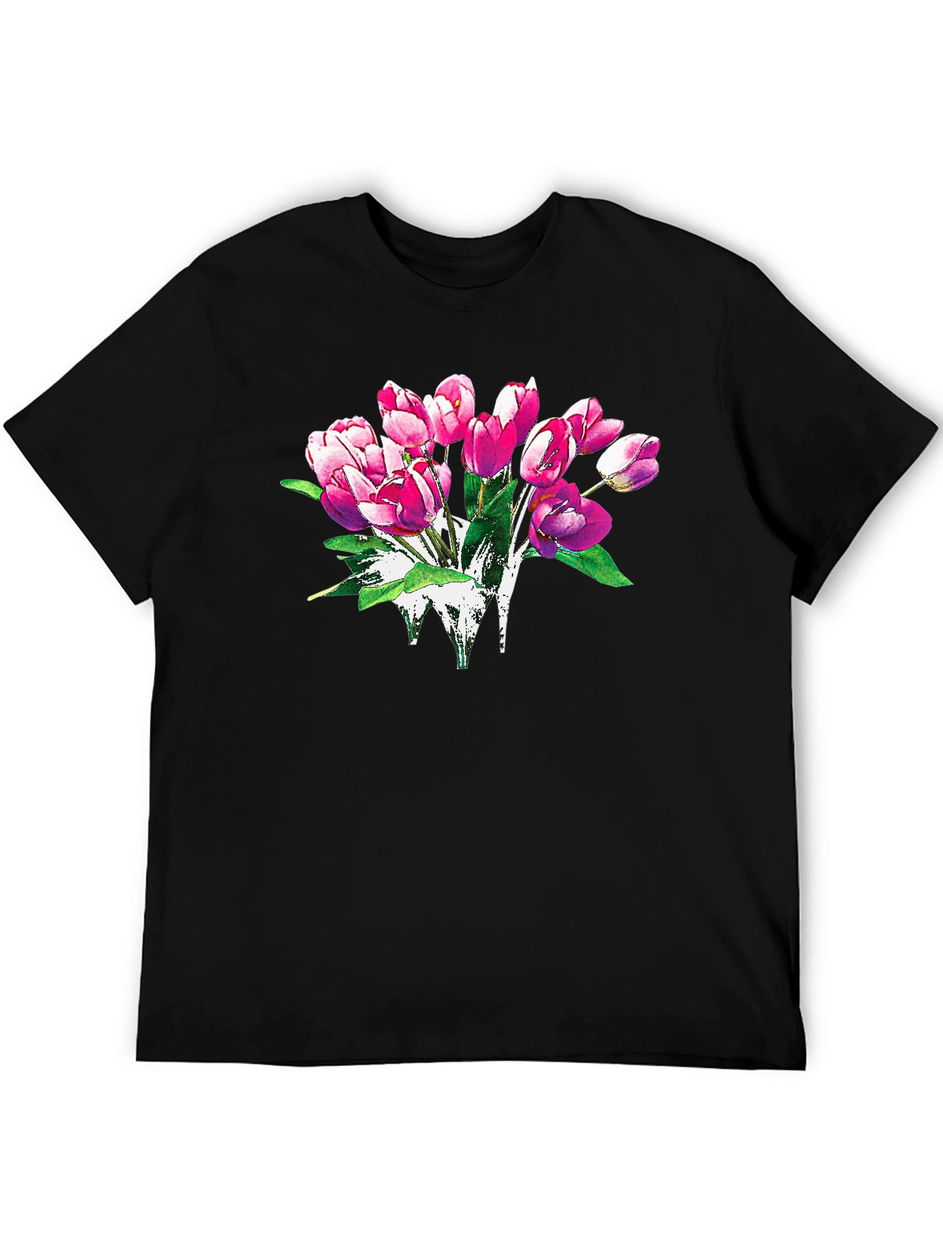 Floral Tulip Graphic Print Black T-Shirt