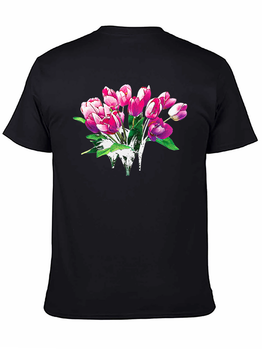 Floral Tulip Graphic Print Black T-Shirt