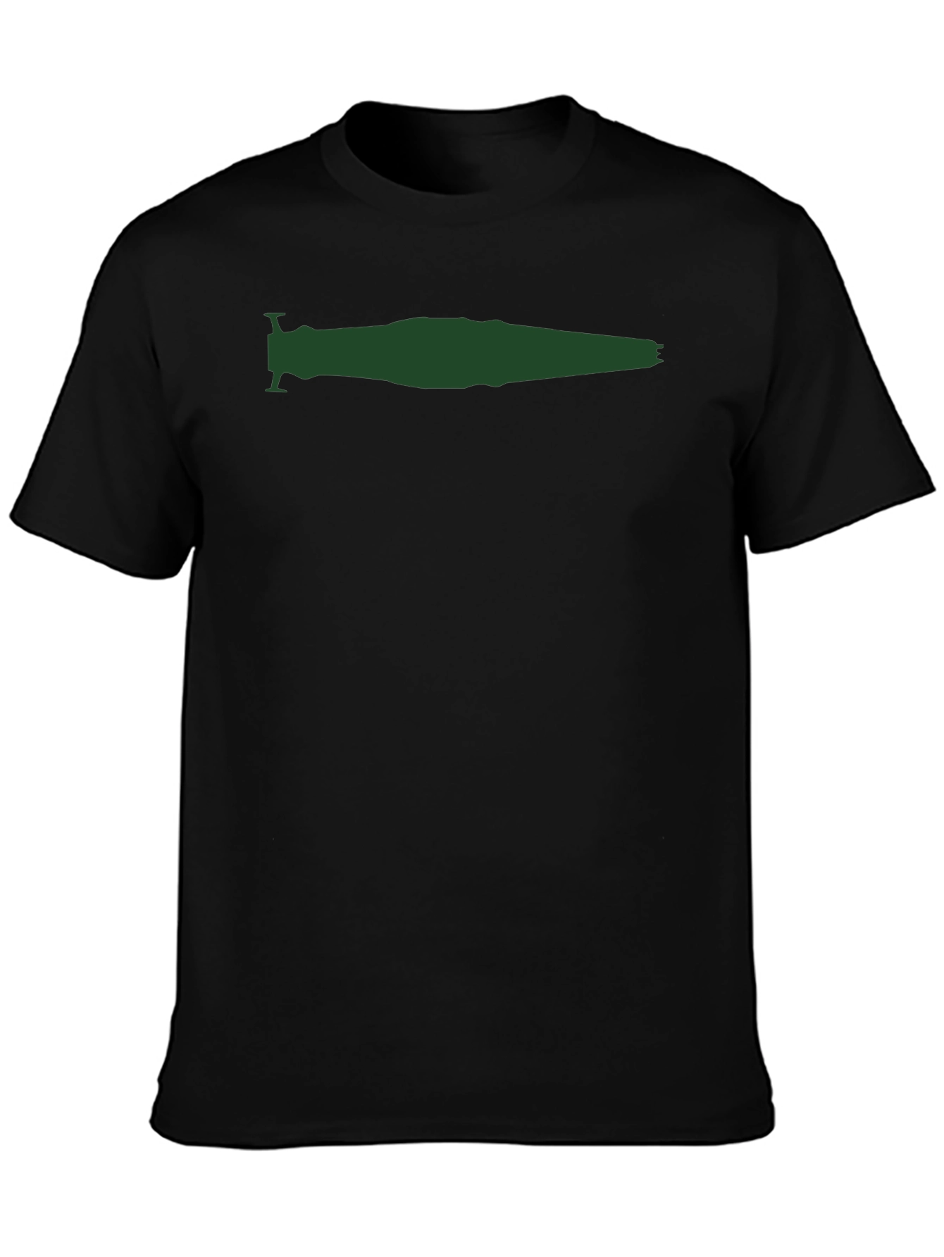 Mens Black T-Shirt with Green Spaceship Silhouette
