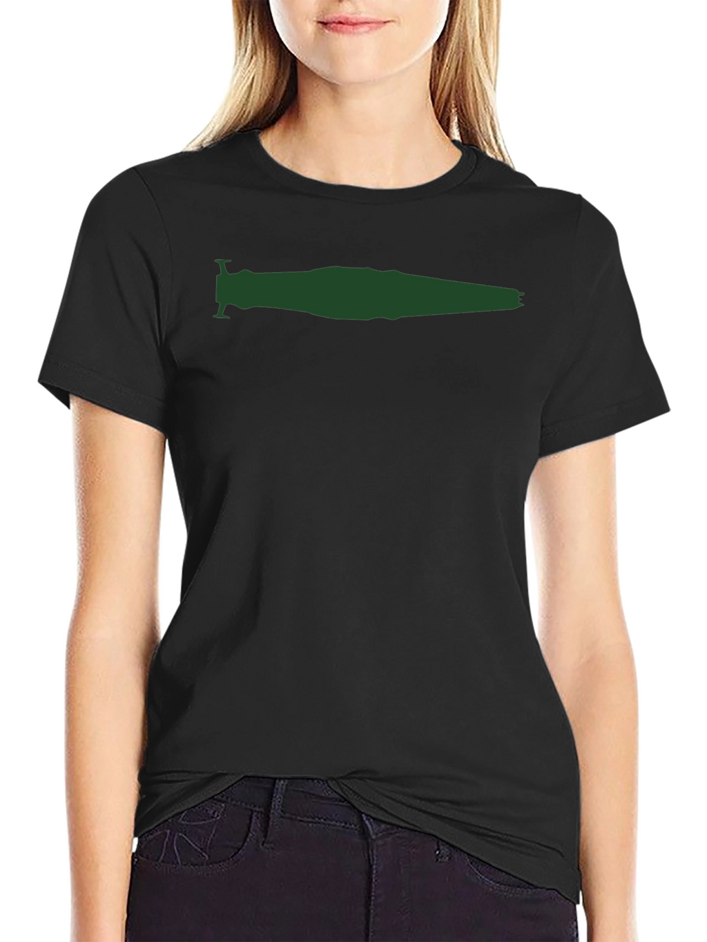 Mens Black T-Shirt with Green Spaceship Silhouette