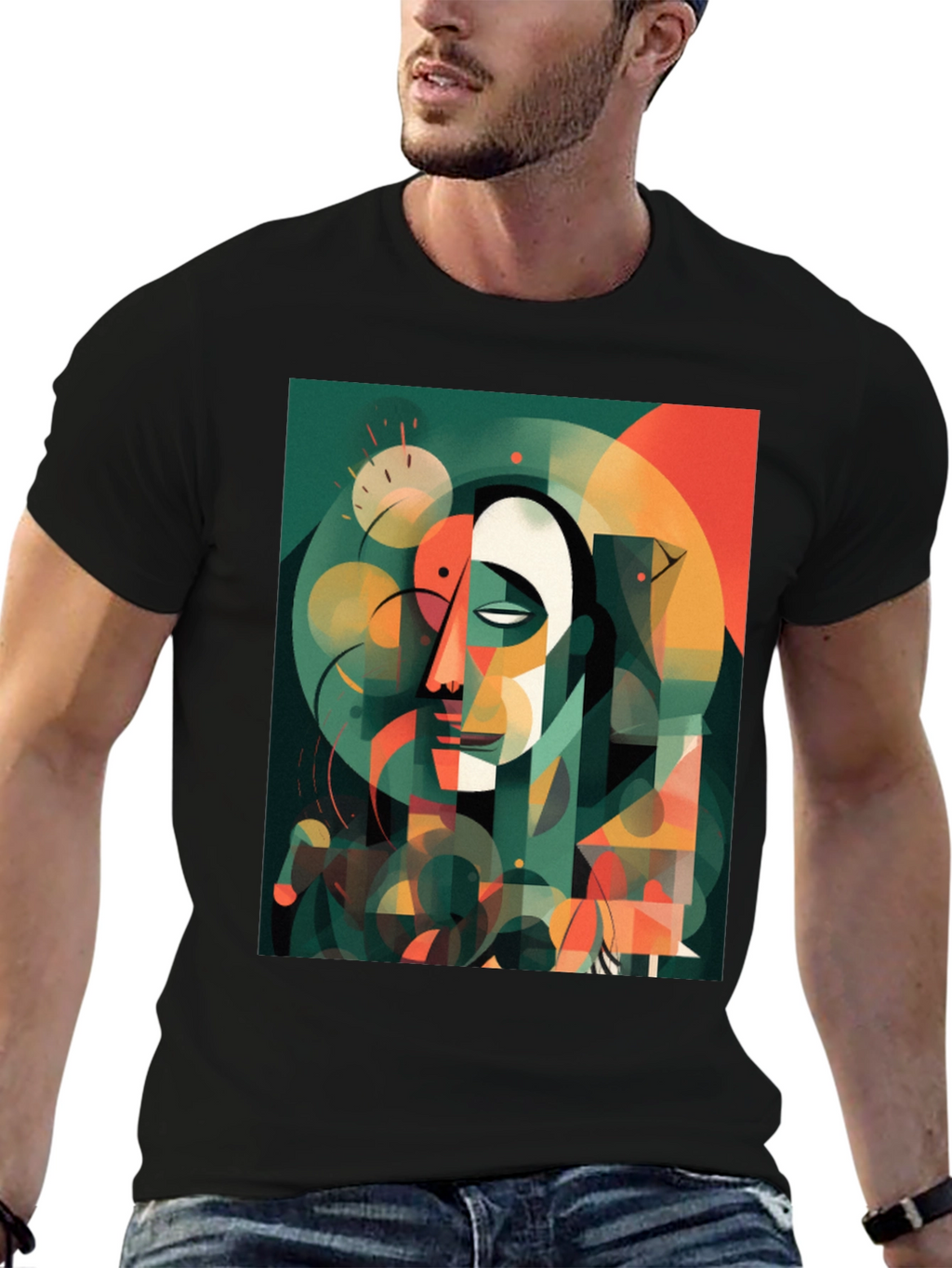 Abstract Geometric Face Graphic Tee
