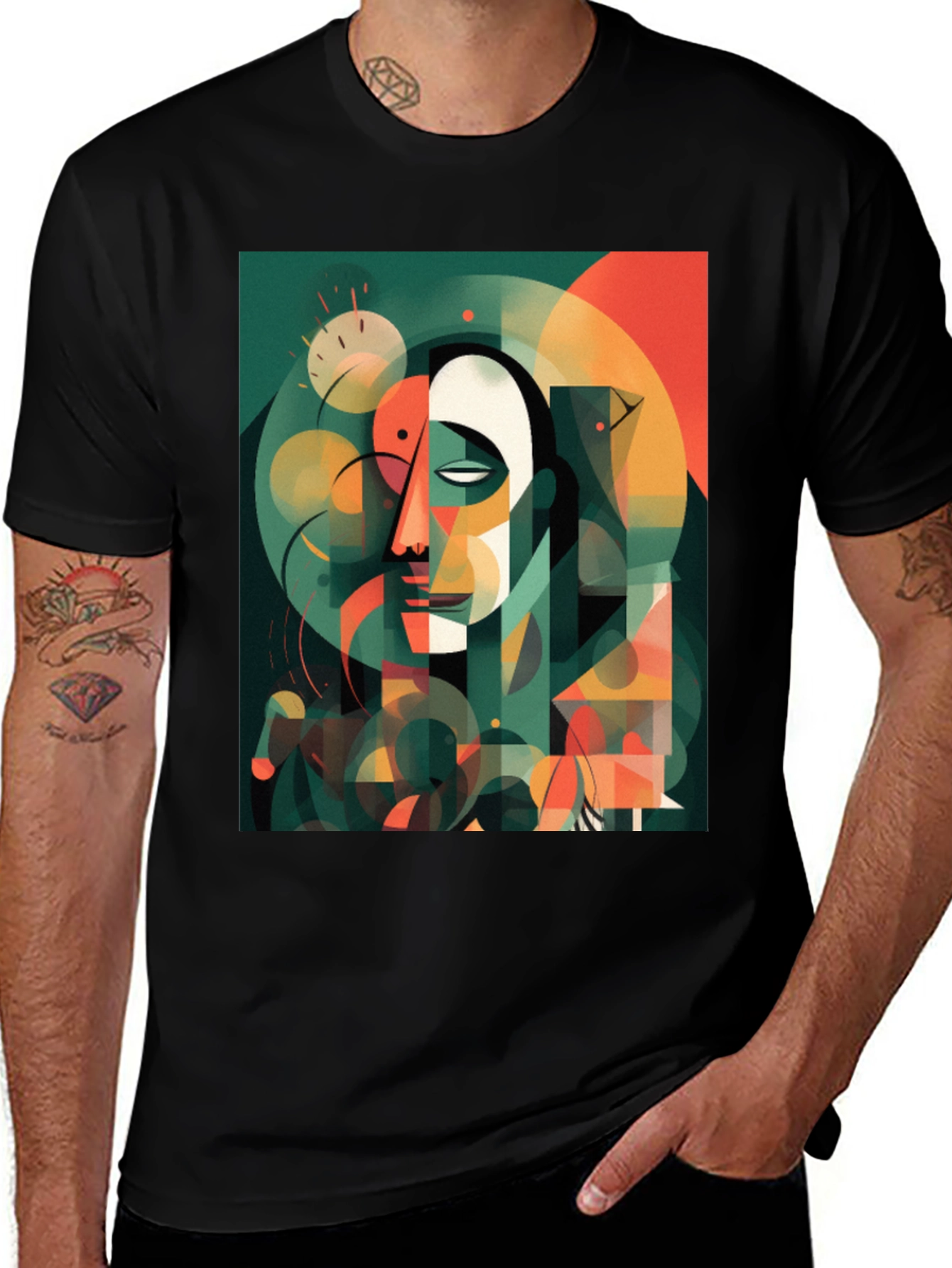 Abstract Geometric Face Graphic Tee
