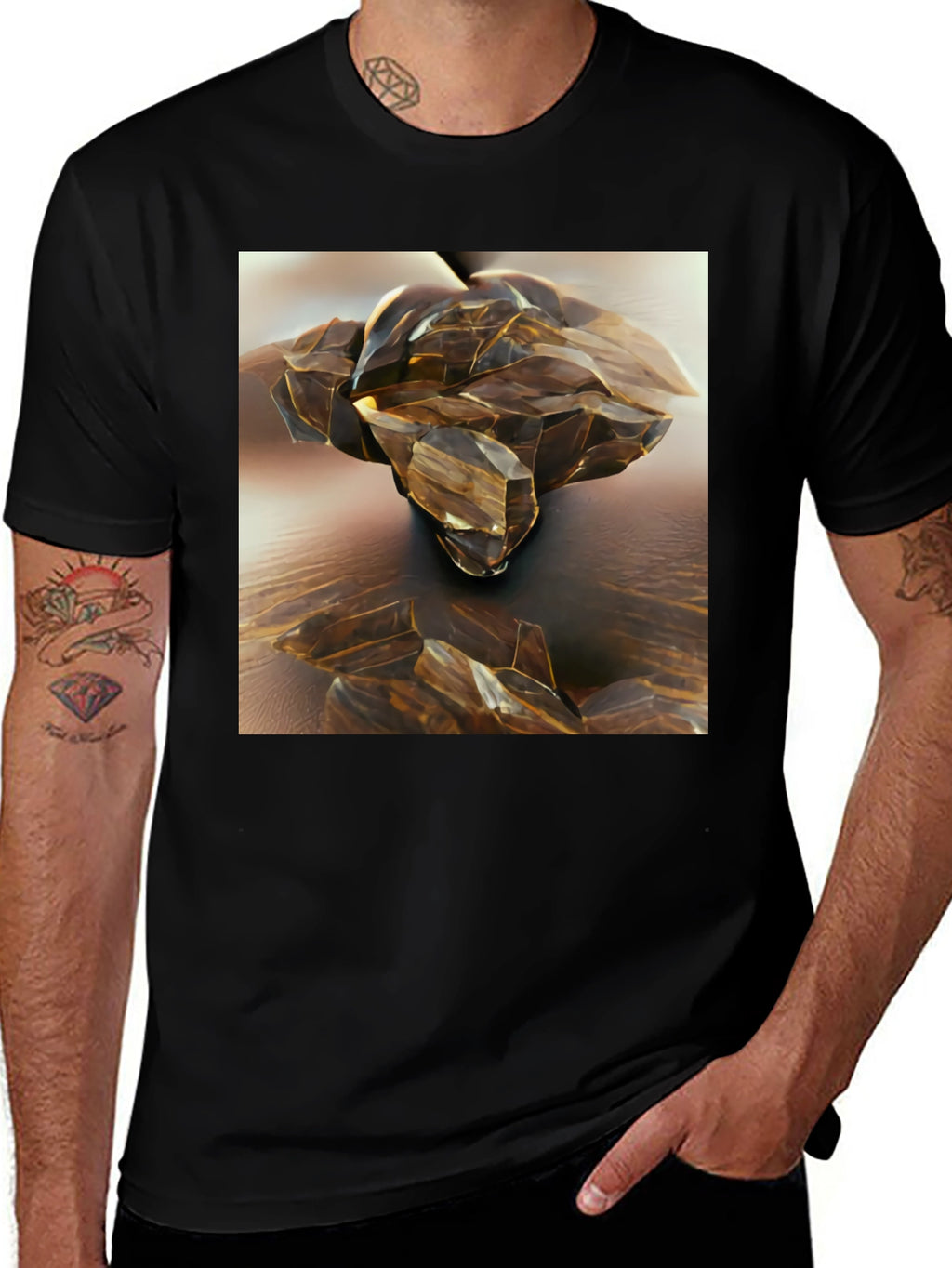 Abstract Crystal Design Black T-Shirt